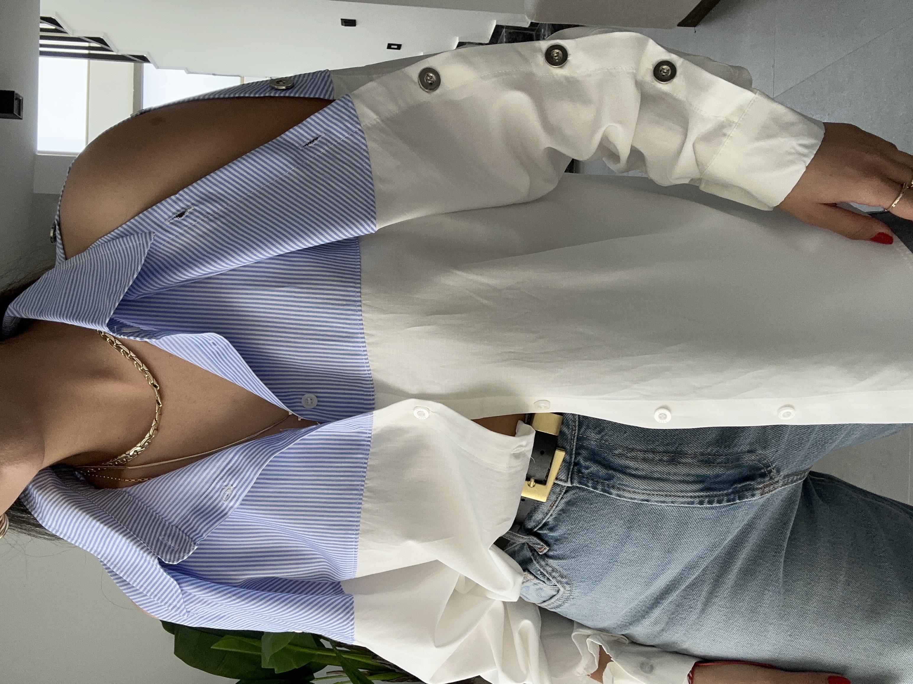 Ekru Mavi Çizgili Gömlek