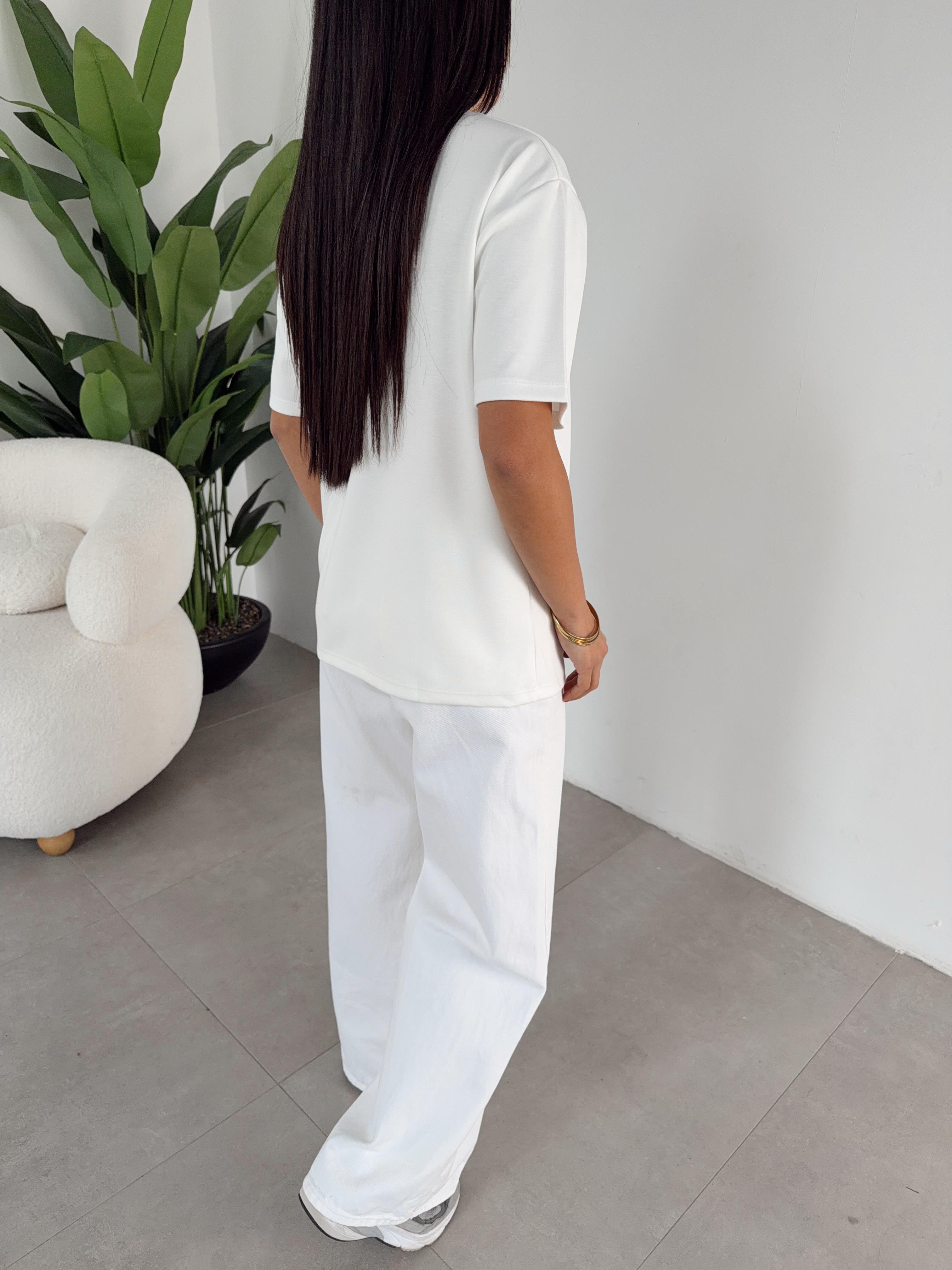 Ekru Modal Kumaş Bisiklet Yaka Tshirt