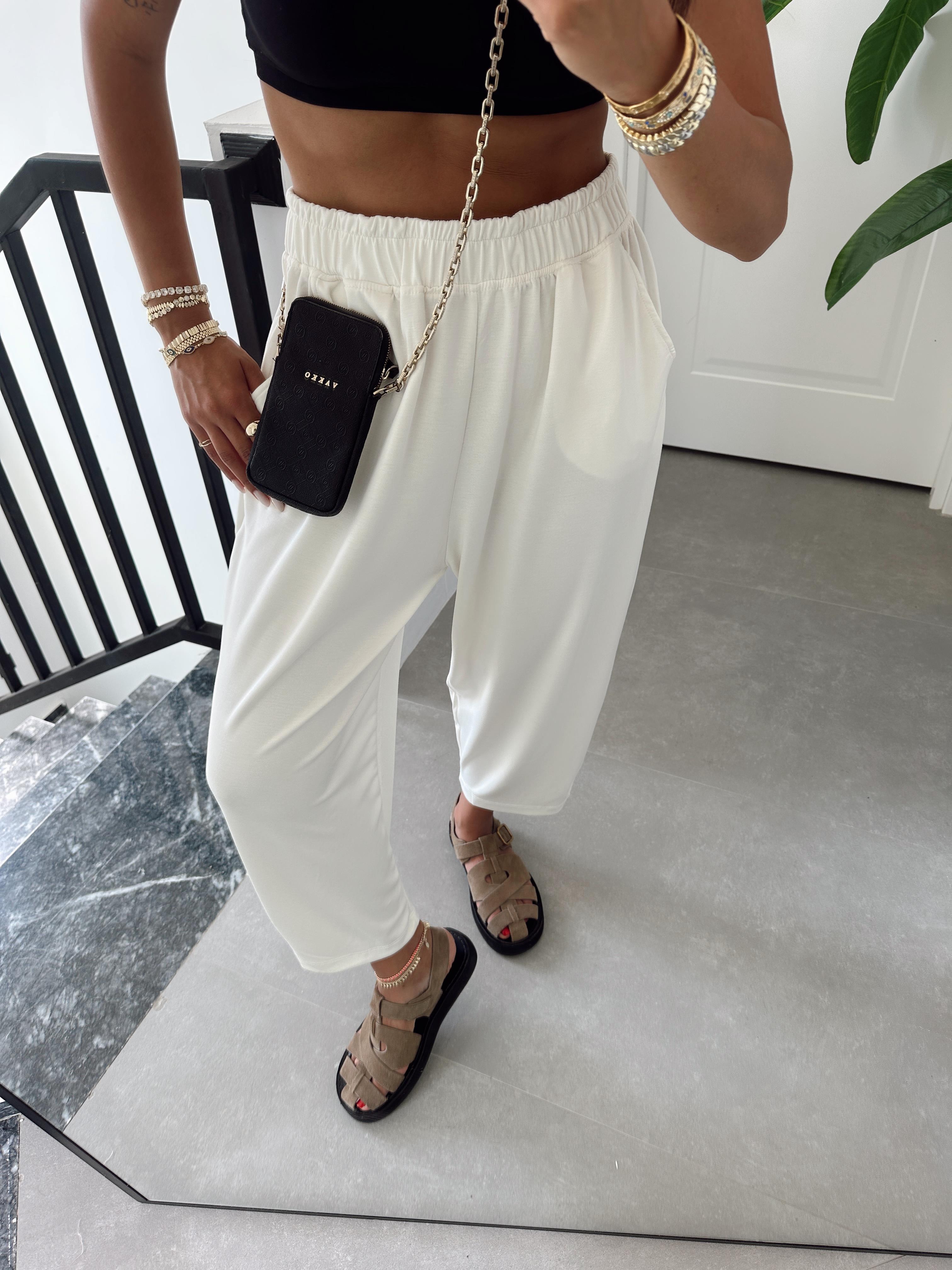 Ekru Modal Paça Tutturmalı Pantolon