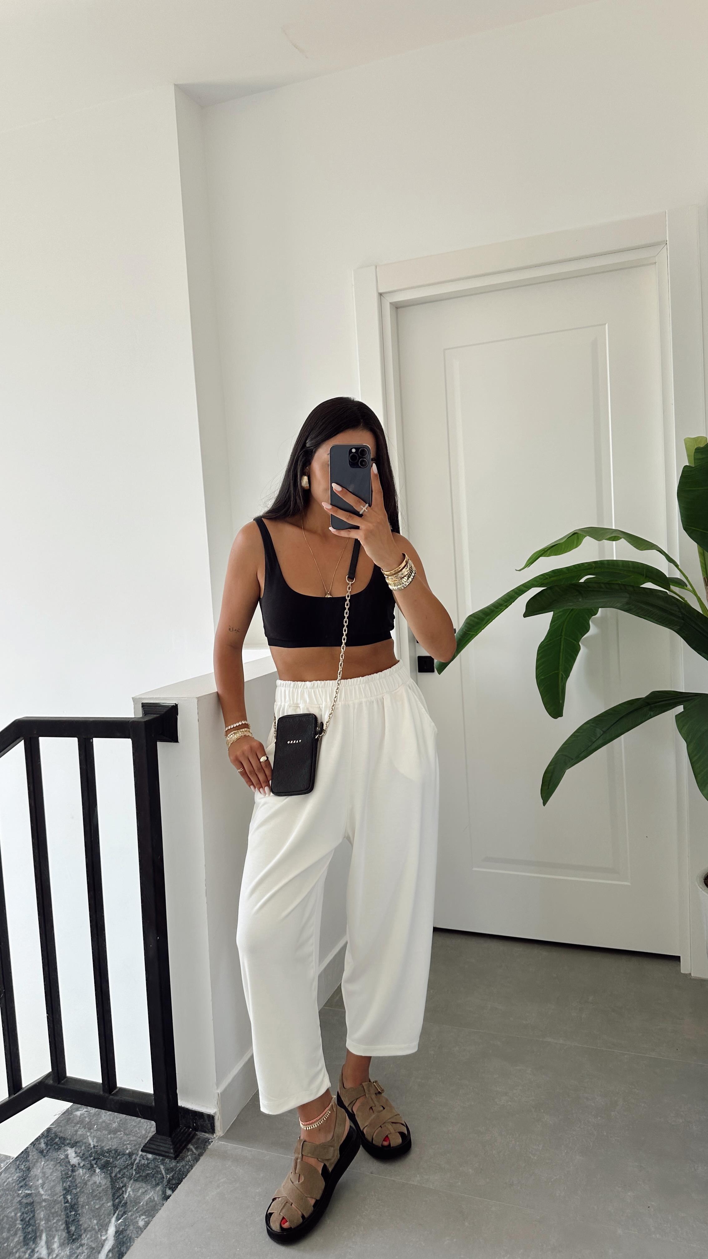 Ekru Modal Paça Tutturmalı Pantolon