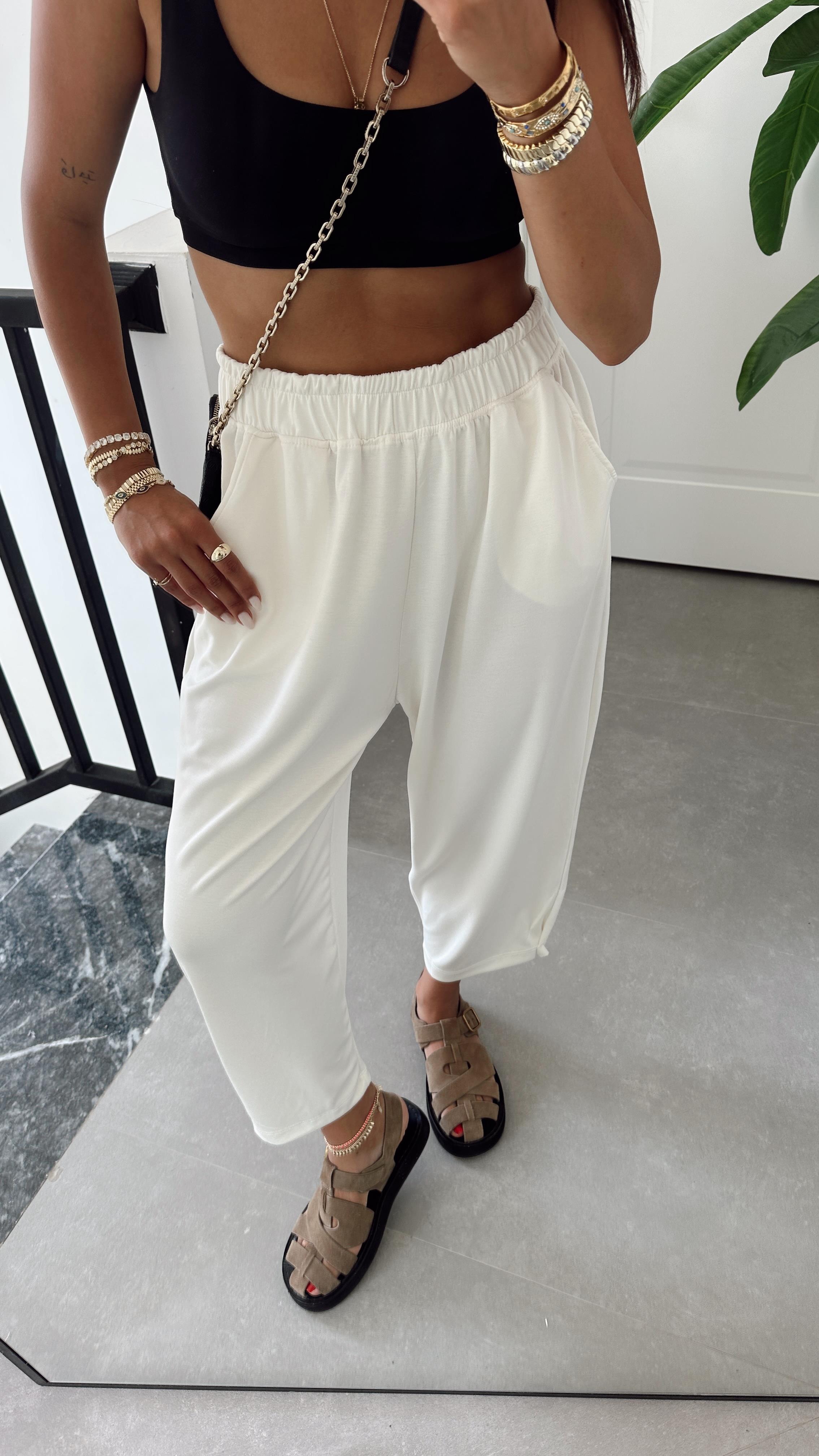 Ekru Modal Paça Tutturmalı Pantolon