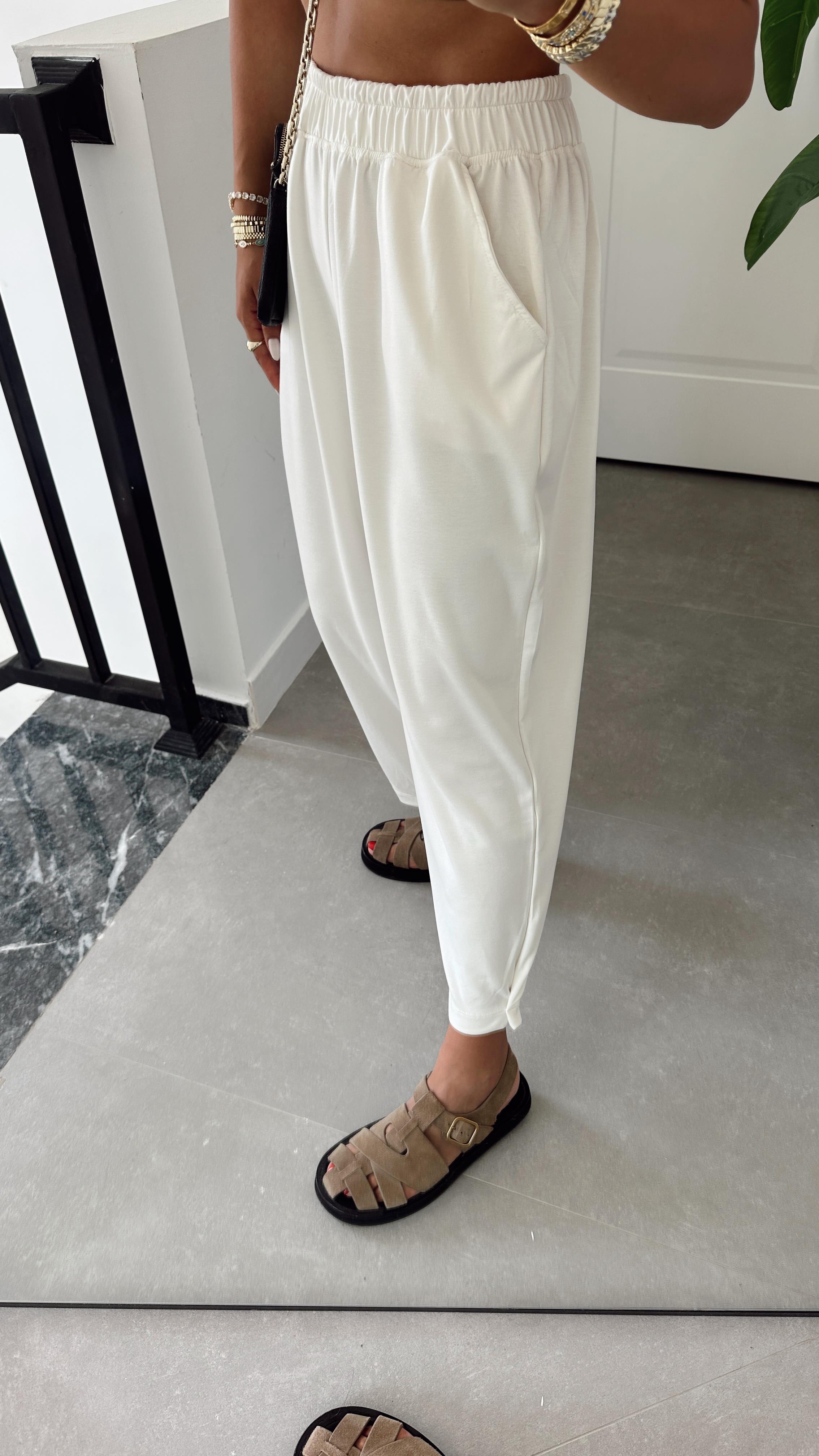 Ekru Modal Paça Tutturmalı Pantolon