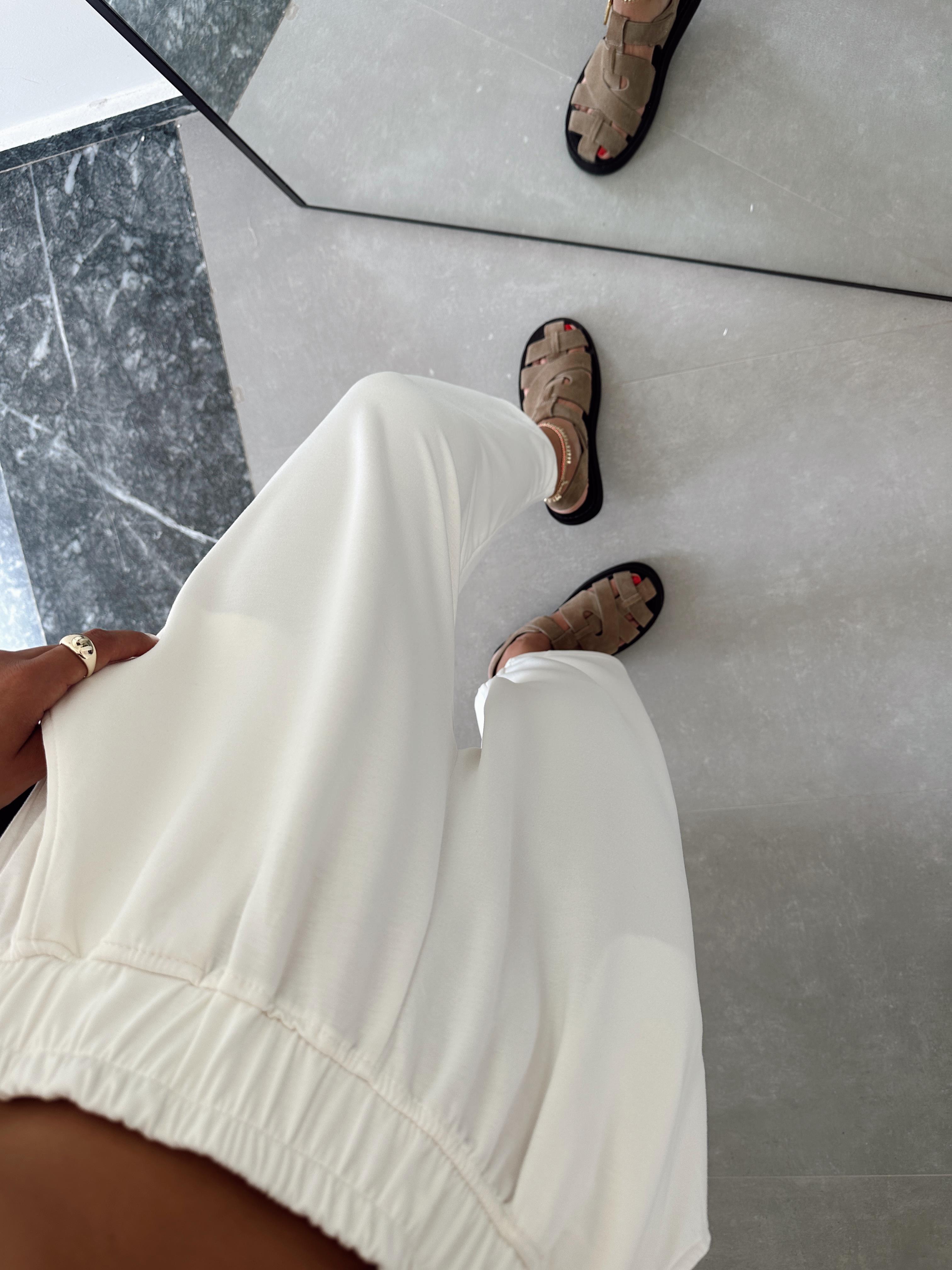 Ekru Modal Paça Tutturmalı Pantolon