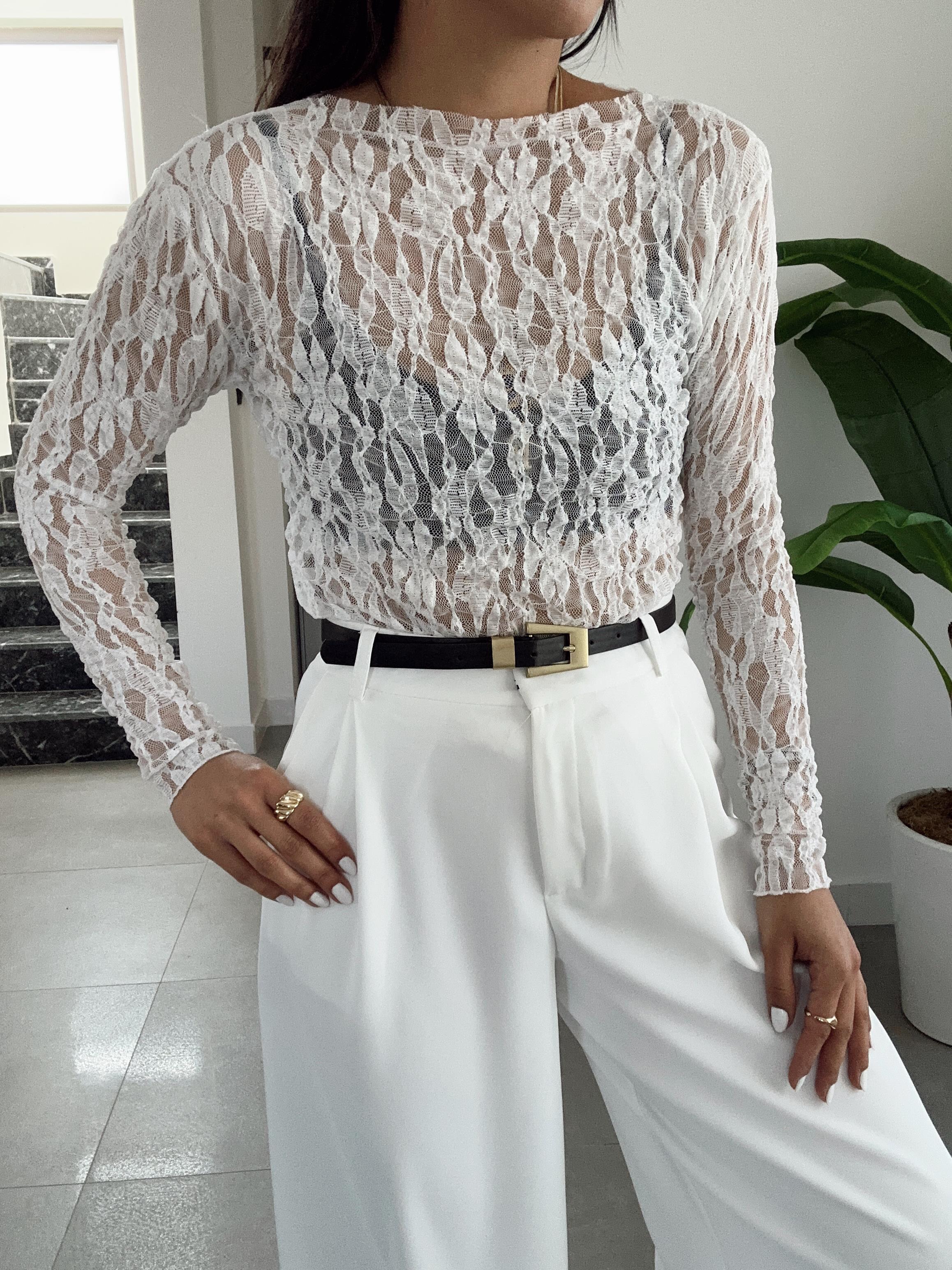 Ekru Tasarım Transparan Bluz