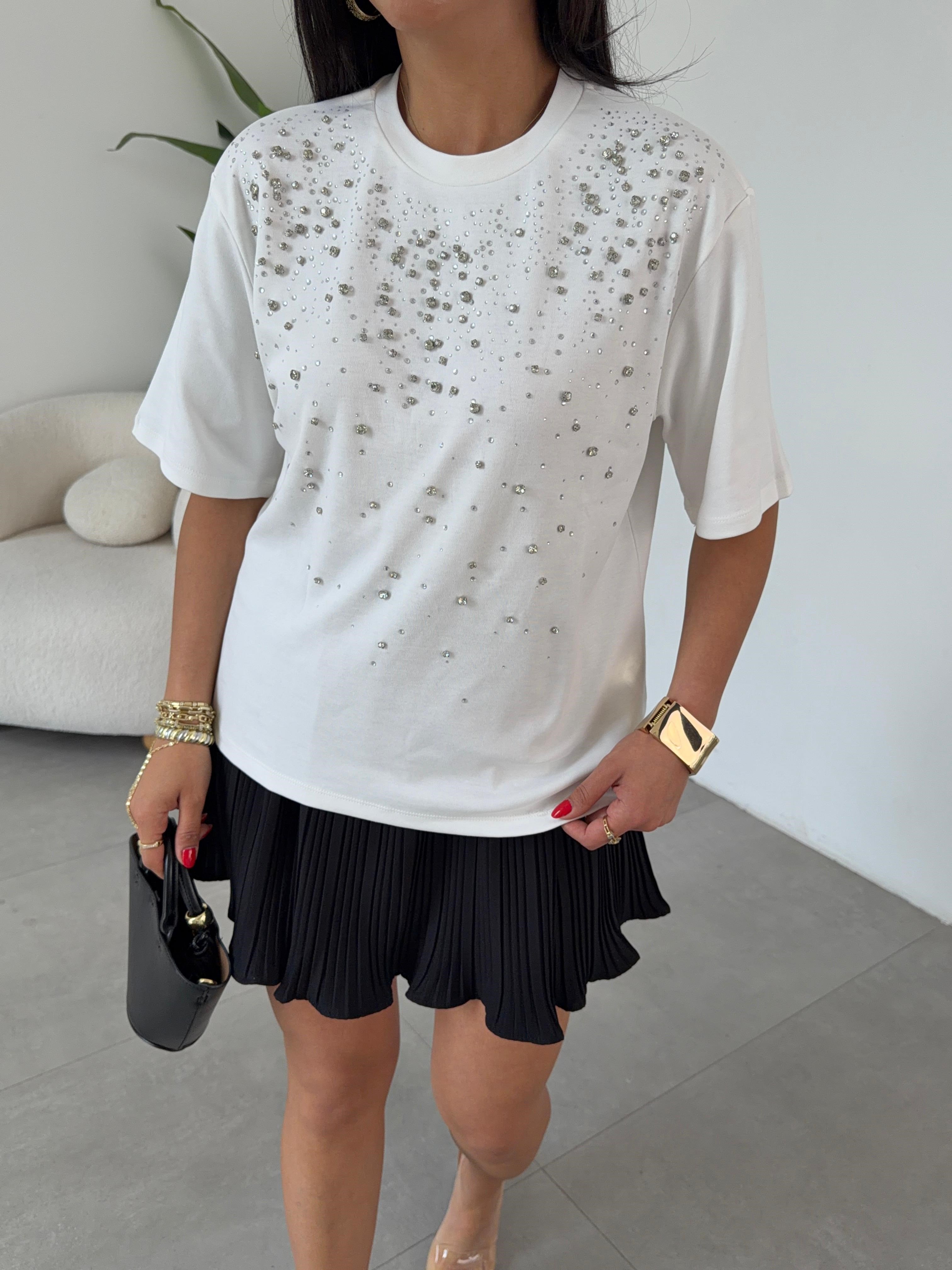 Ekru Taşlı T-Shirt