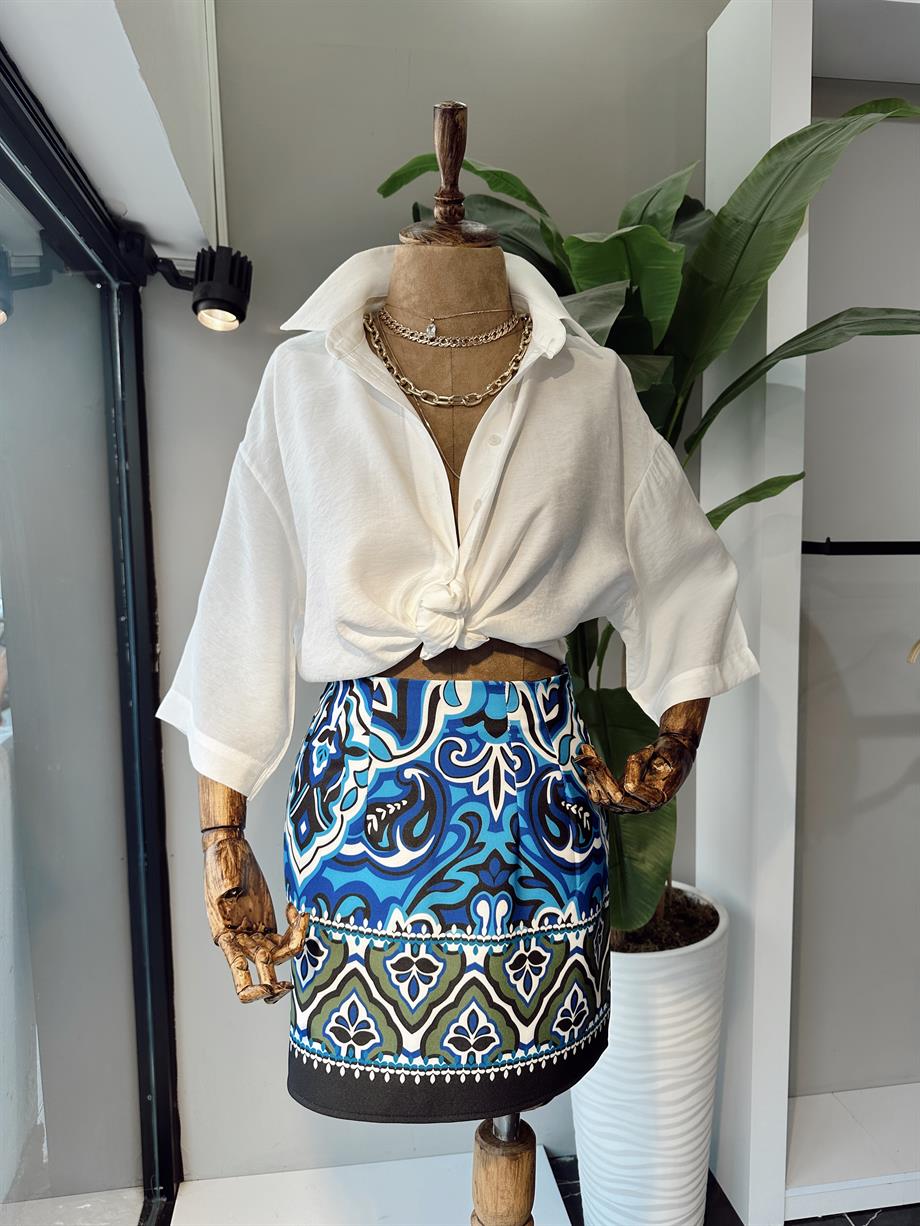 Ekru Yanı Yırtmaçlı Oversize Gömlek