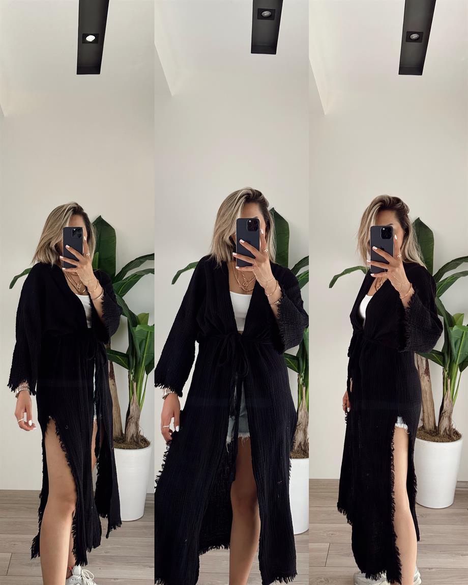 Elhamra Siyah Uzun Kimono