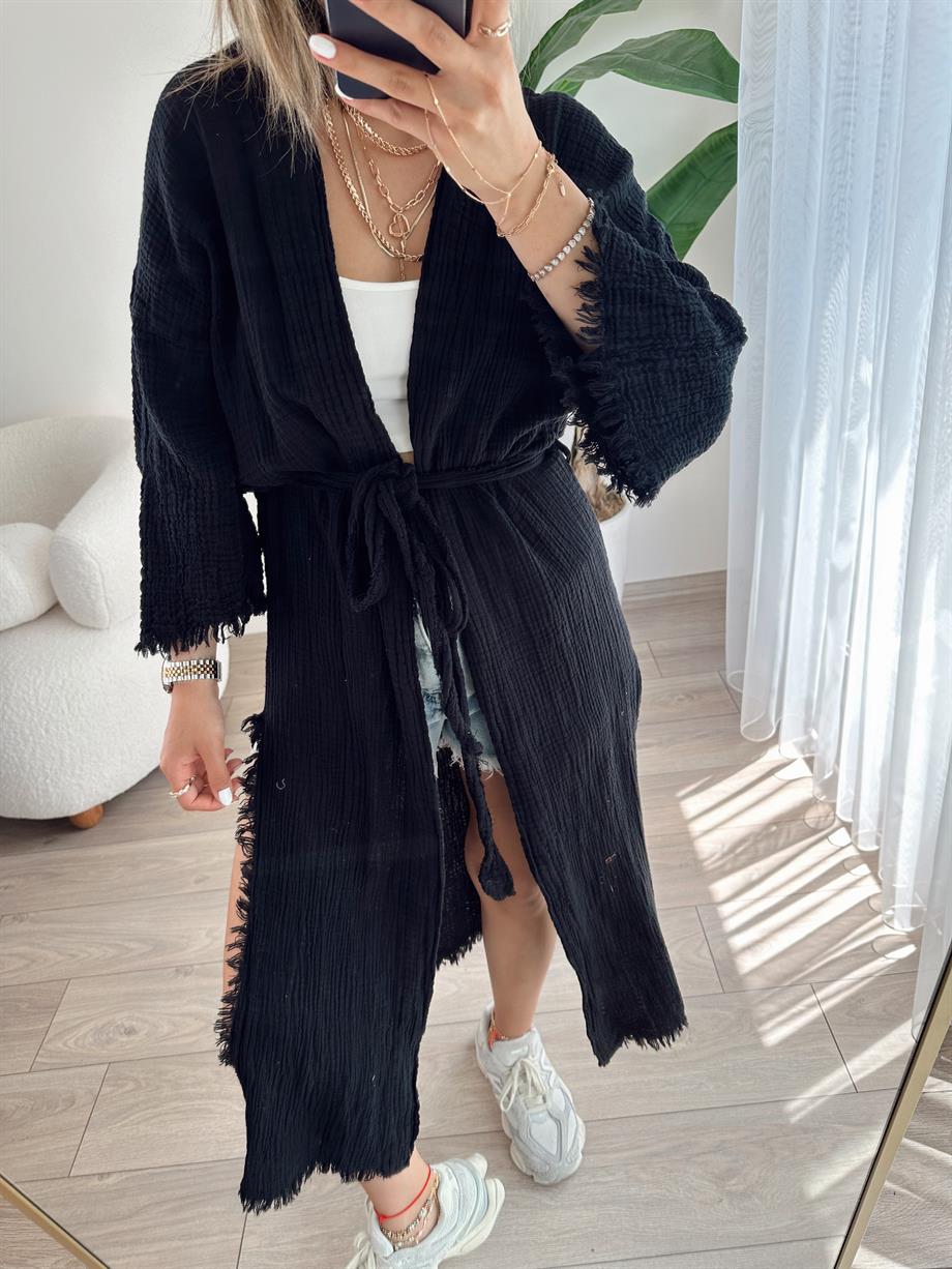 Elhamra Siyah Uzun Kimono