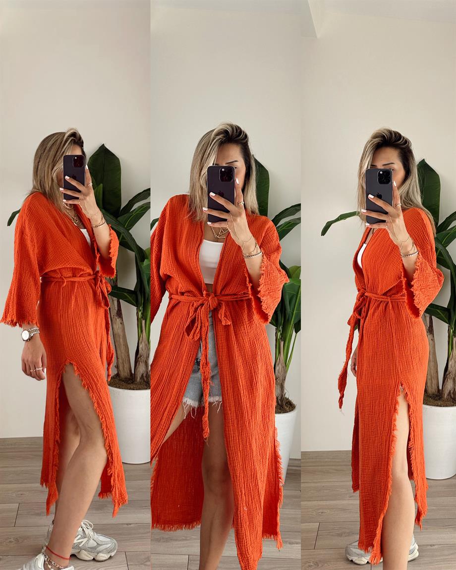 Elhamra Turuncu Uzun Kimono