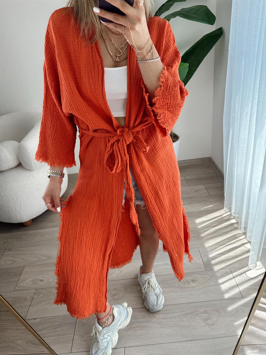 Elhamra Turuncu Uzun Kimono