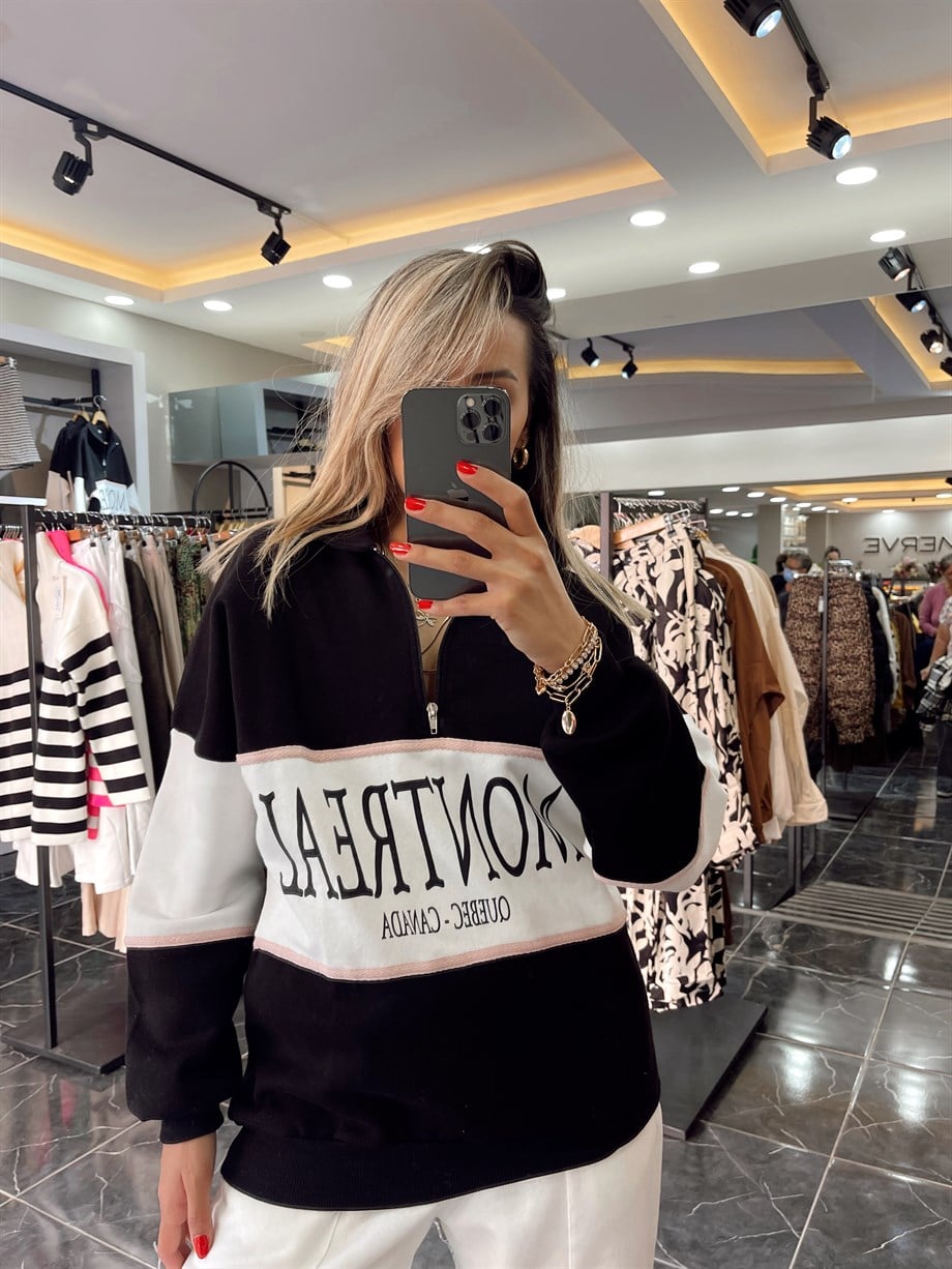 Fermuar Detaylı Kahve Sweat