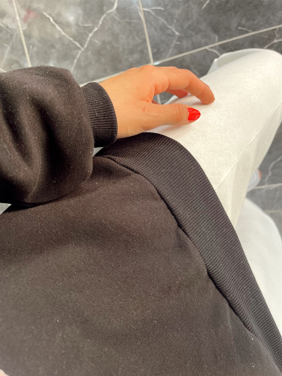 Fermuar Detaylı Kahve Sweat