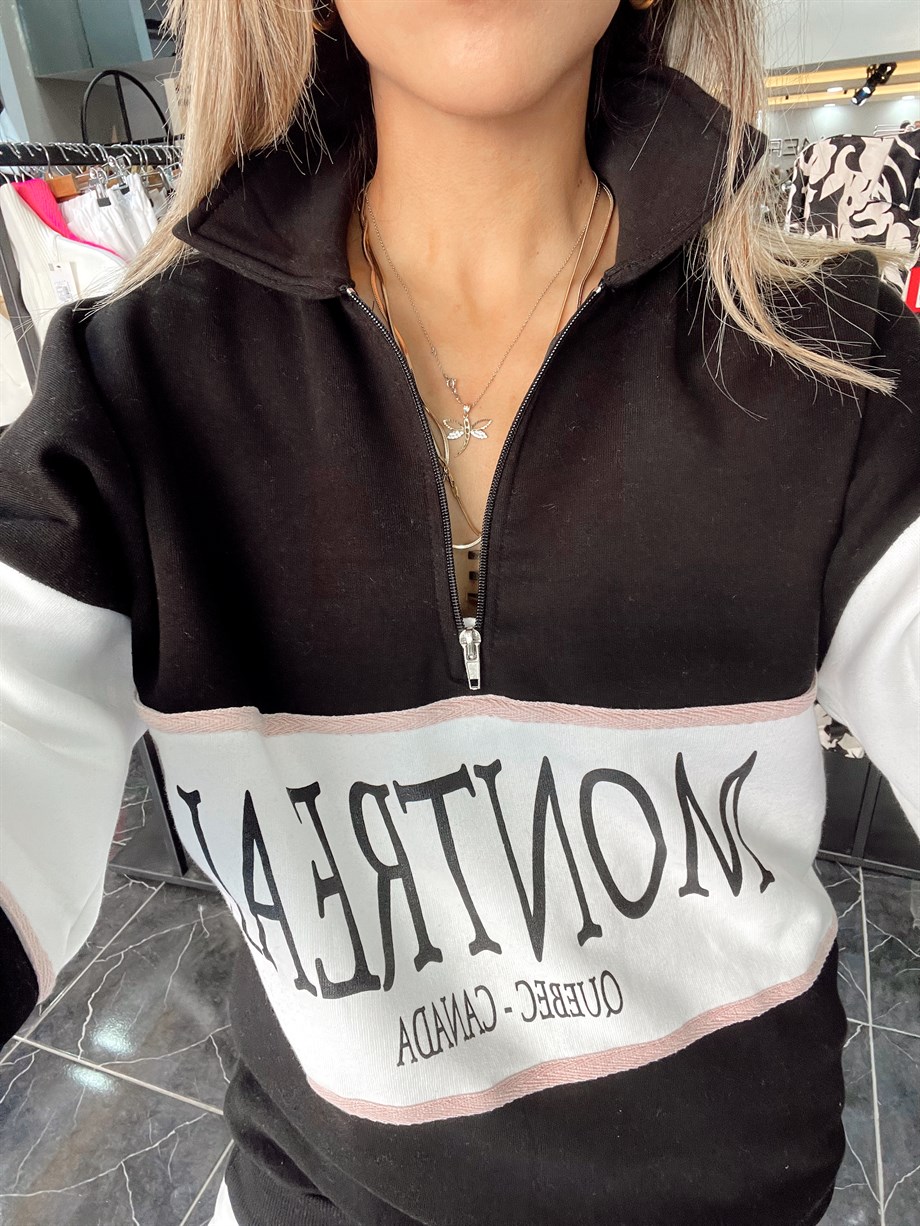 Fermuar Detaylı Kahve Sweat