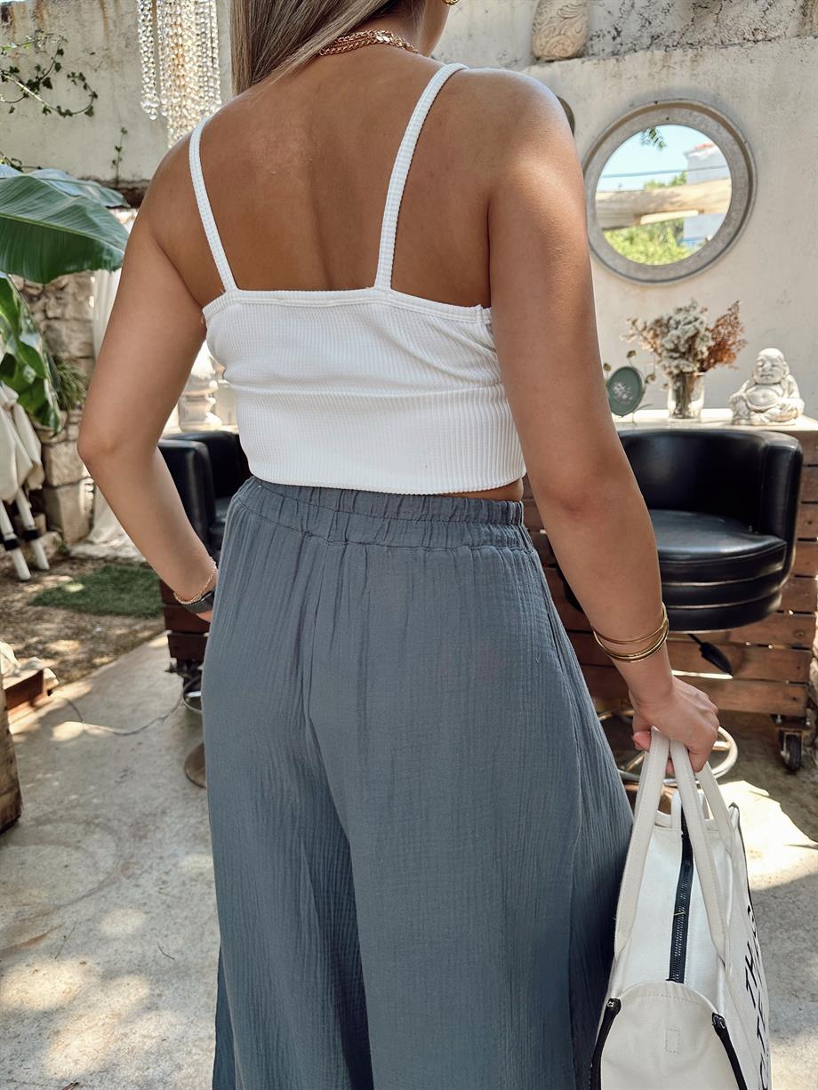 Fitilli Kruvaze Beyaz Atlet