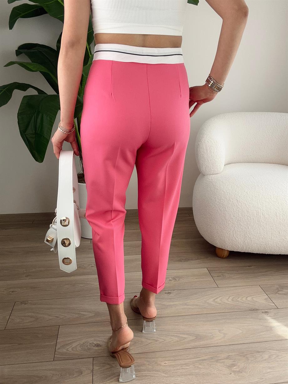 Fuşya Beli Kemer Detaylı Pantolon
