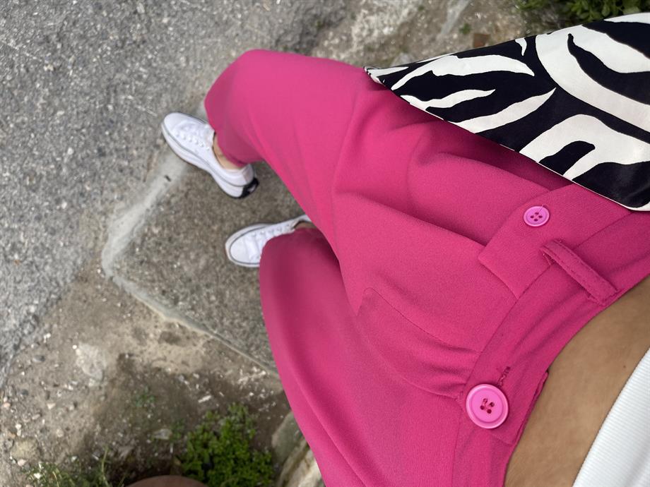 Fuşya Paçaları Düğme Detaylı Pantolon