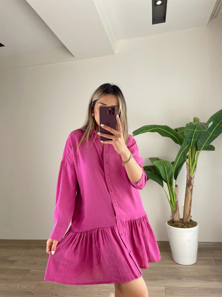 Fuşya Tensel Kumaş Elbise