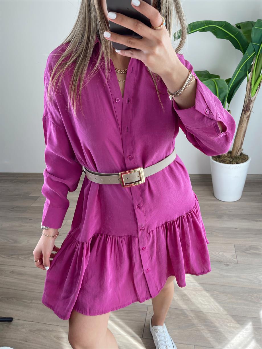 Fuşya Tensel Kumaş Elbise