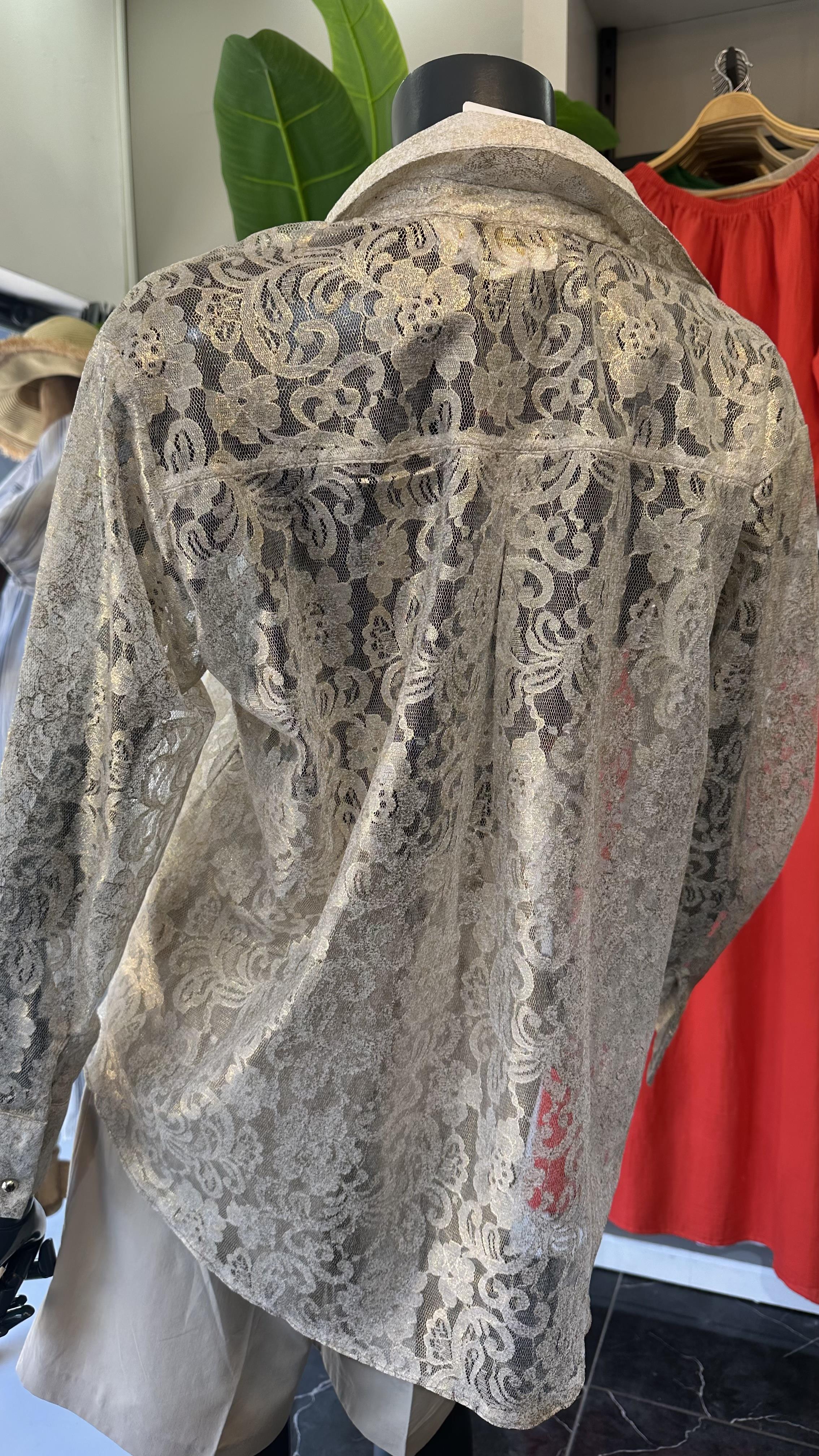 Gold Simli Güpürlü Gömlek