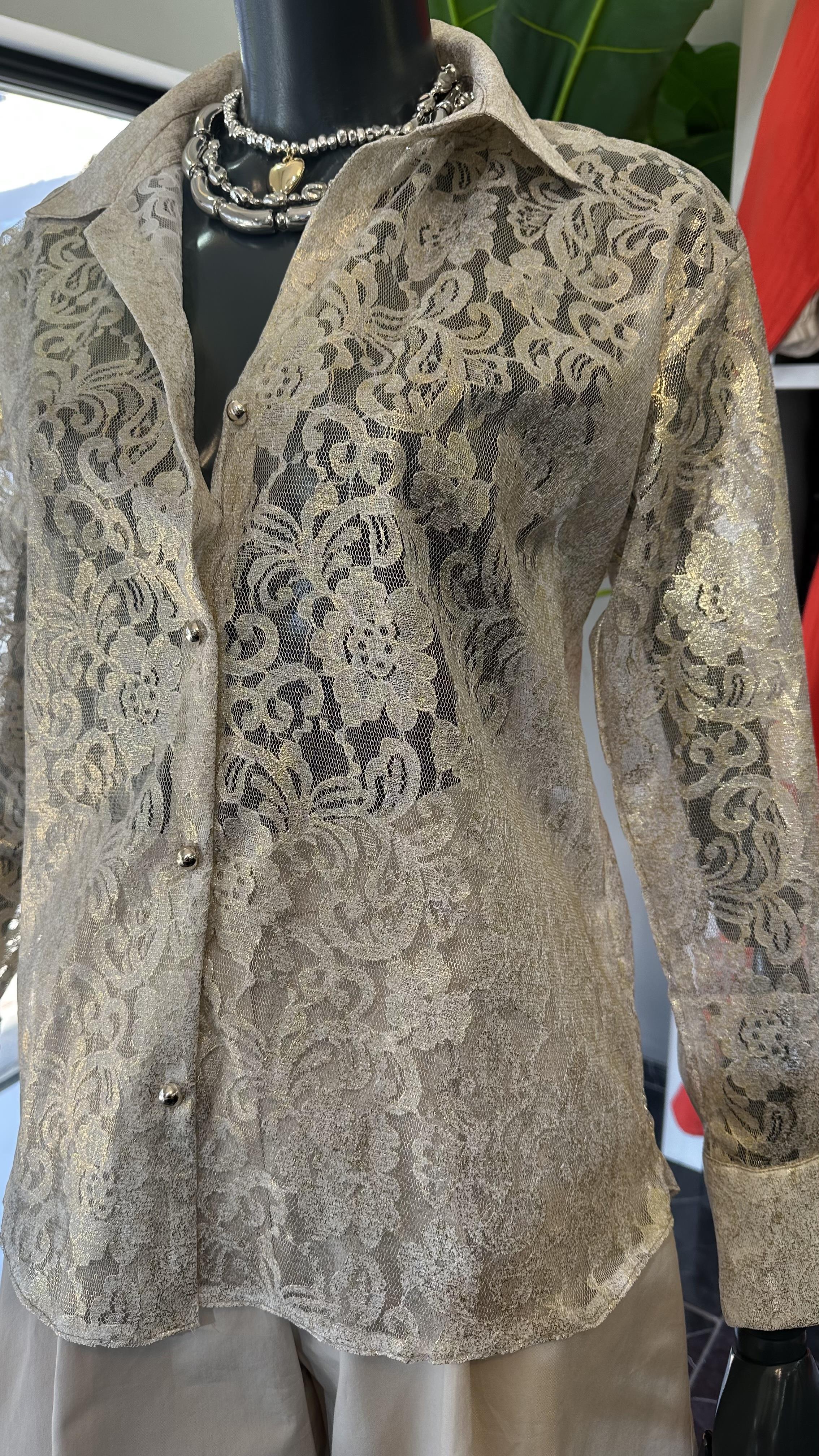 Gold Simli Güpürlü Gömlek