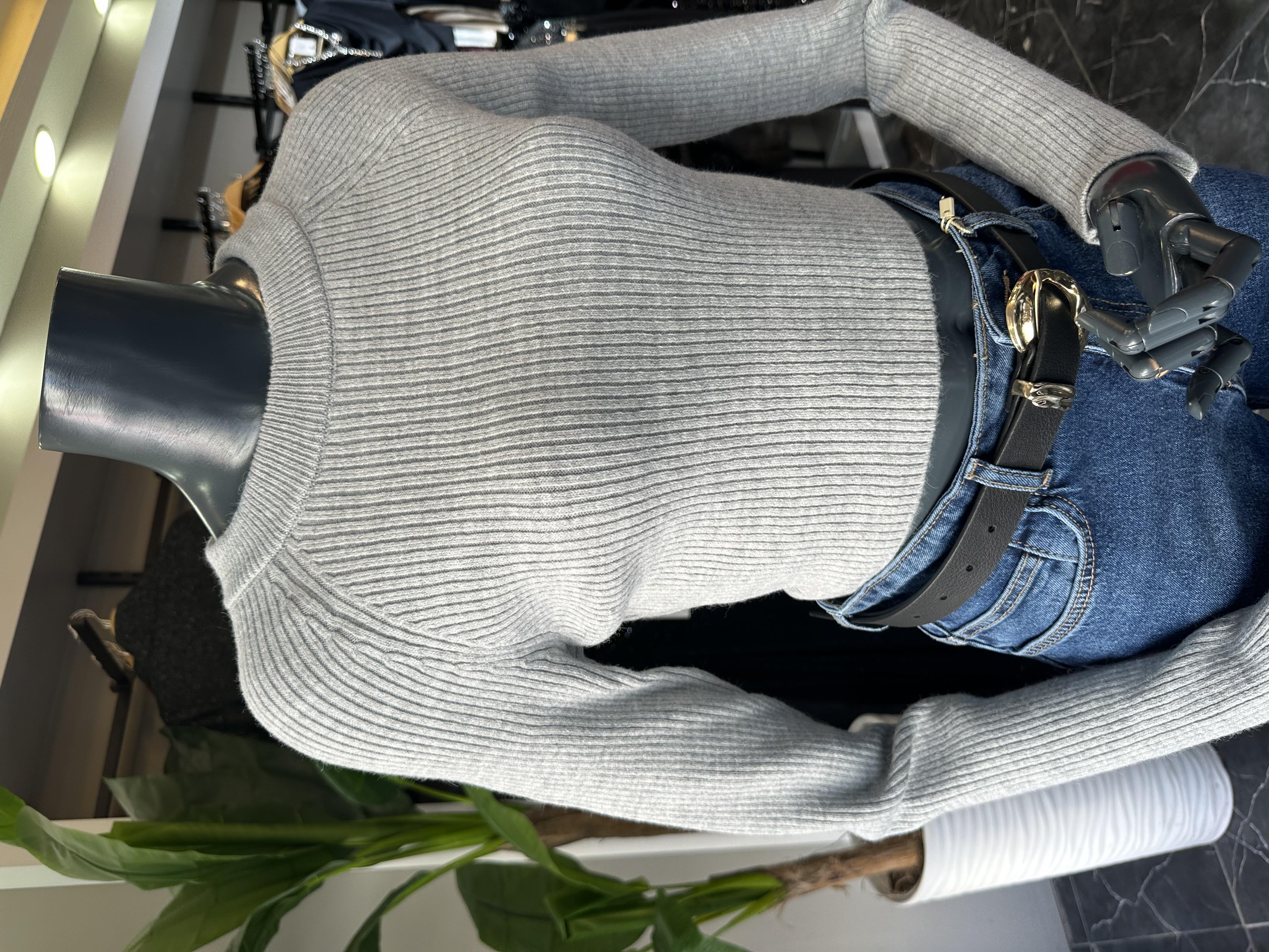 Gri Basic Crop Triko Kazak