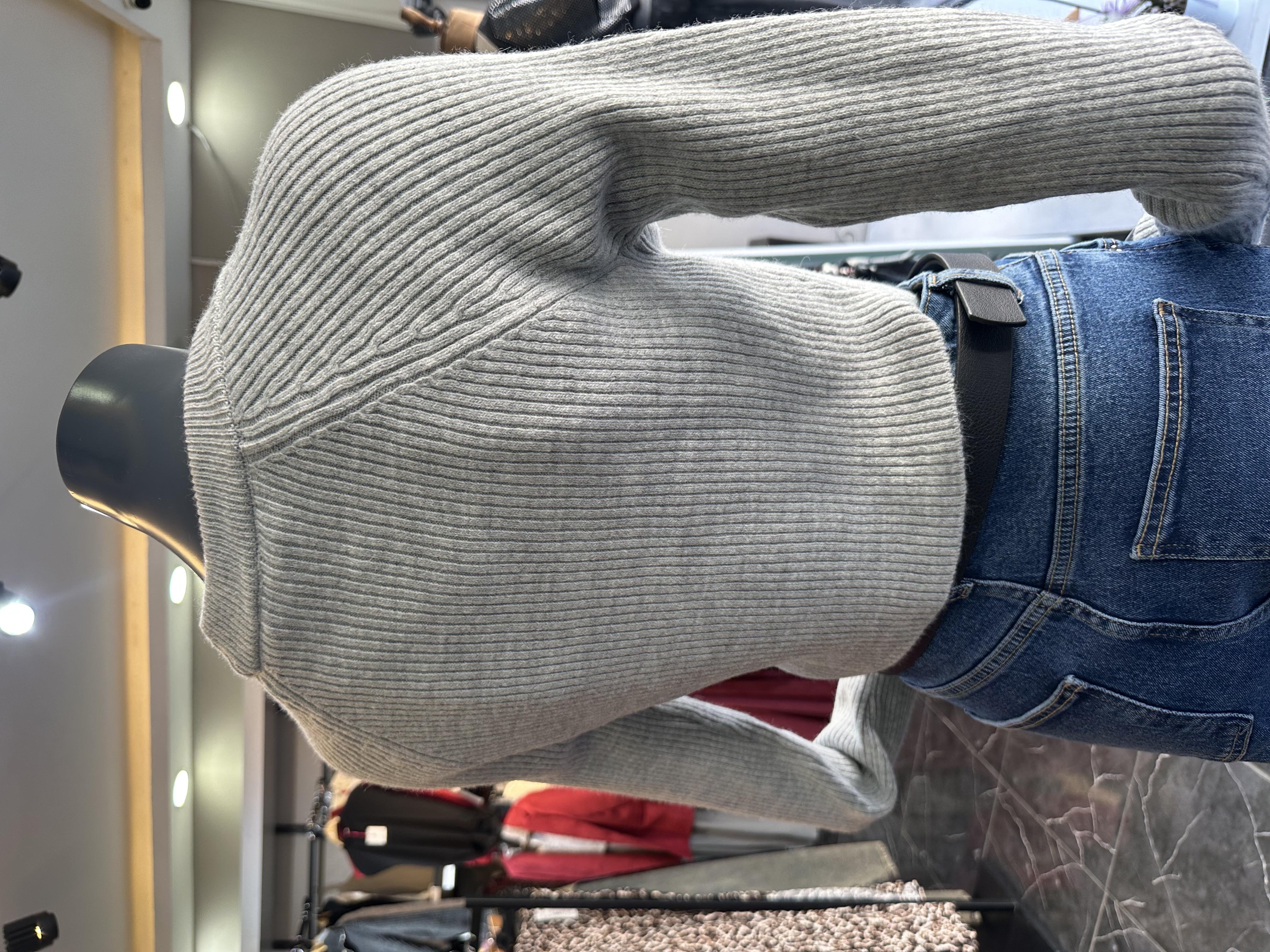 Gri Basic Crop Triko Kazak