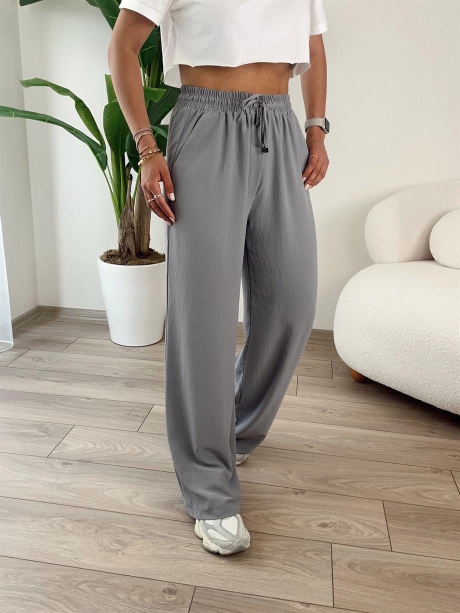 Gri Beli Lastikli Pantolon