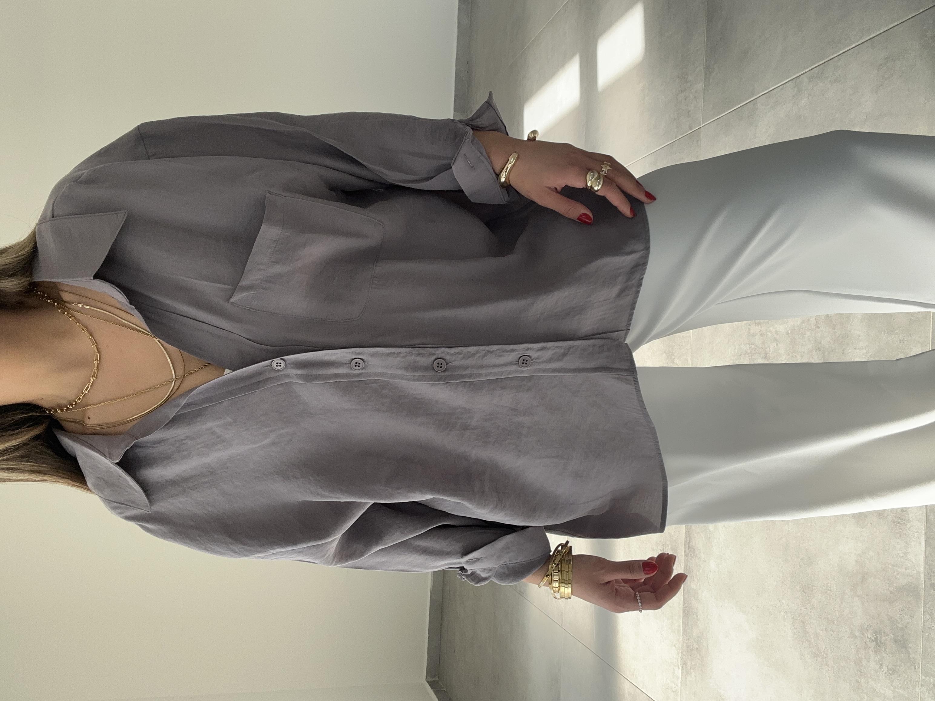 Gri  Düşük Omuz Gömlek