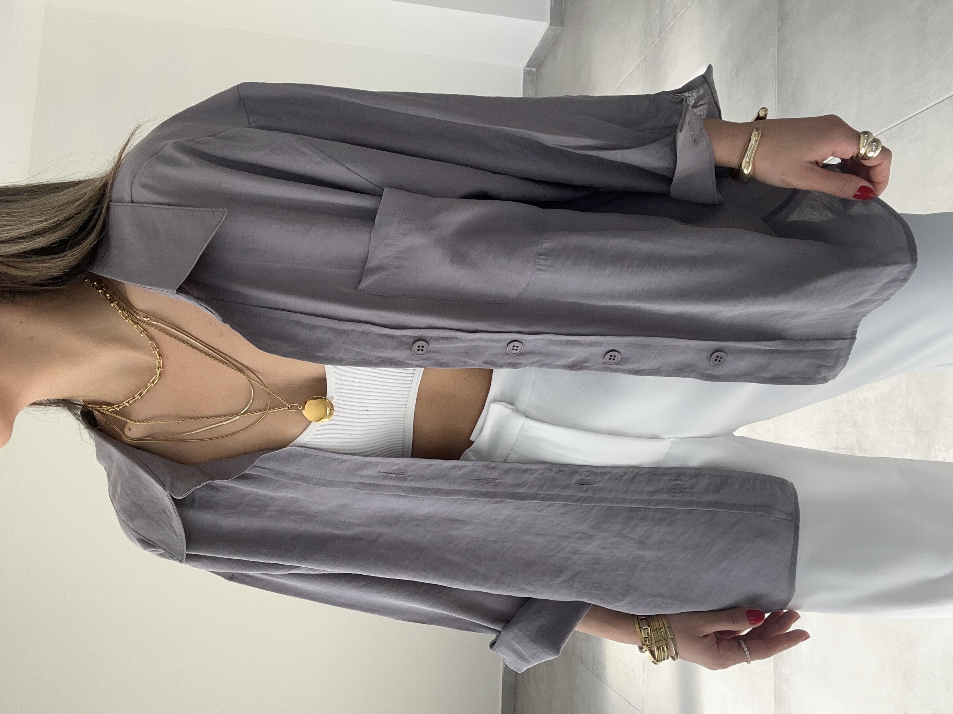 Gri  Düşük Omuz Gömlek