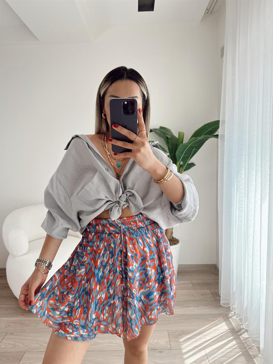 Gri Düşük Omuz Oversize Gömlek