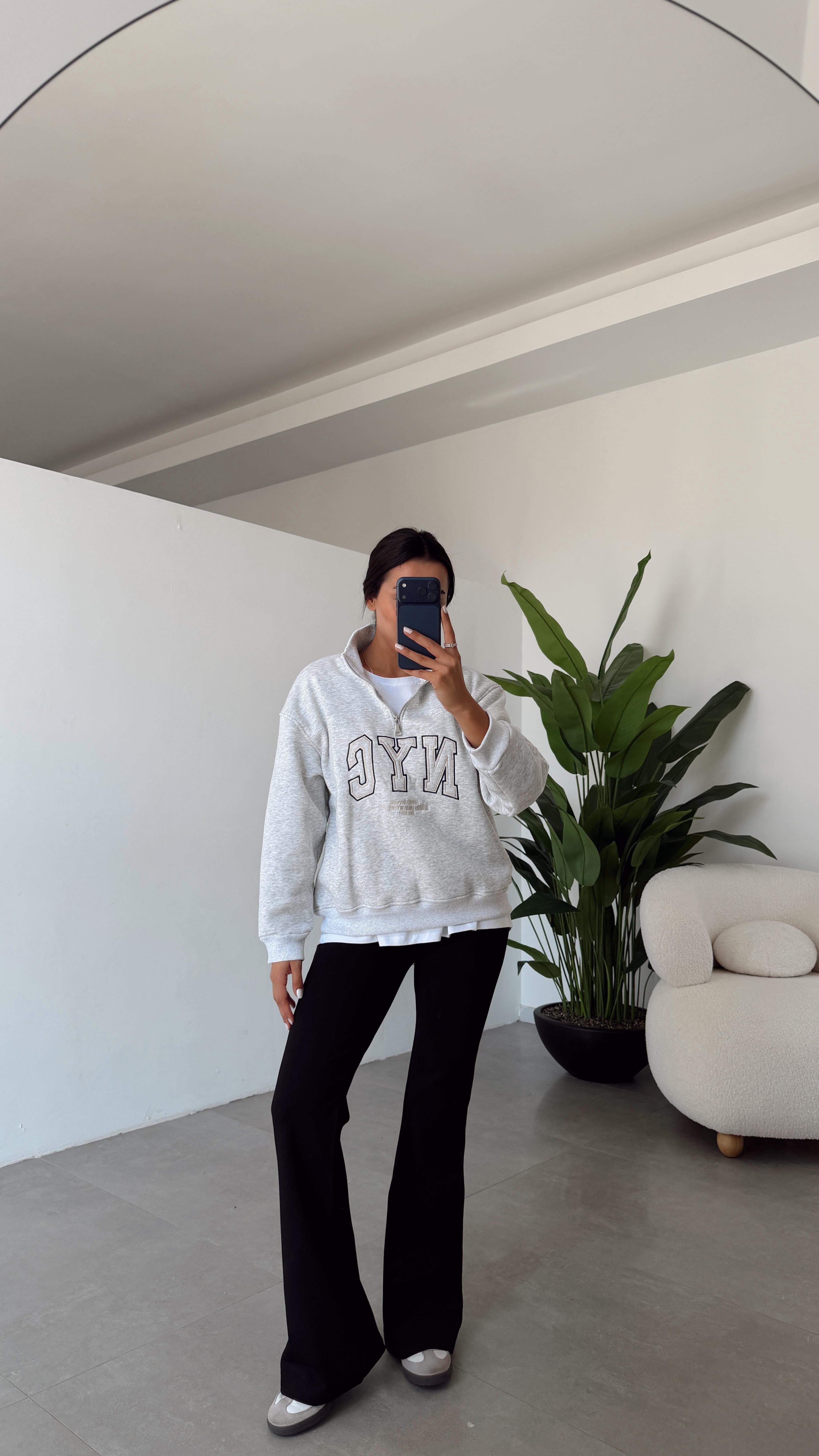 Gri Fermuarlı Sweat
