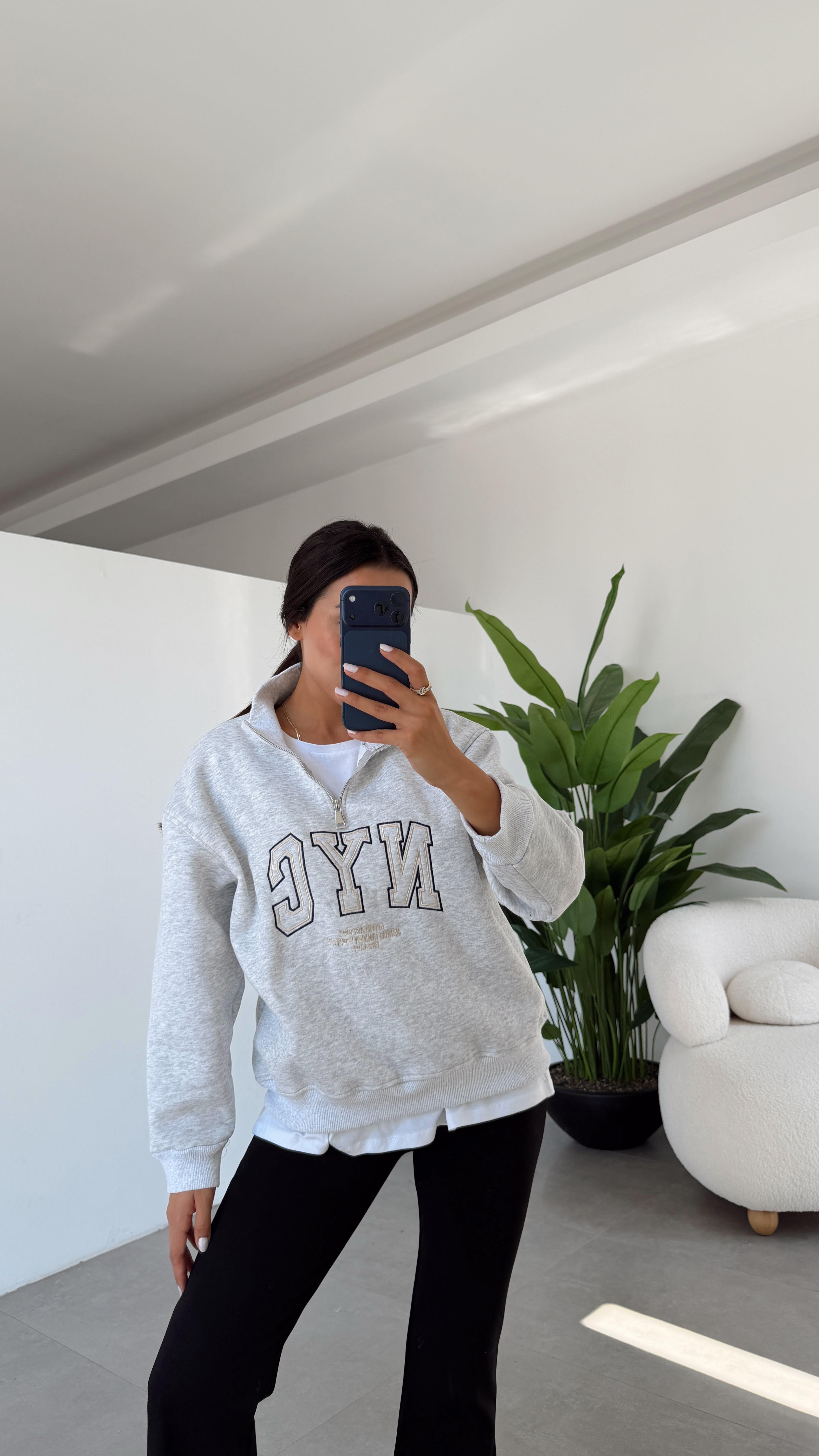Gri Fermuarlı Sweat