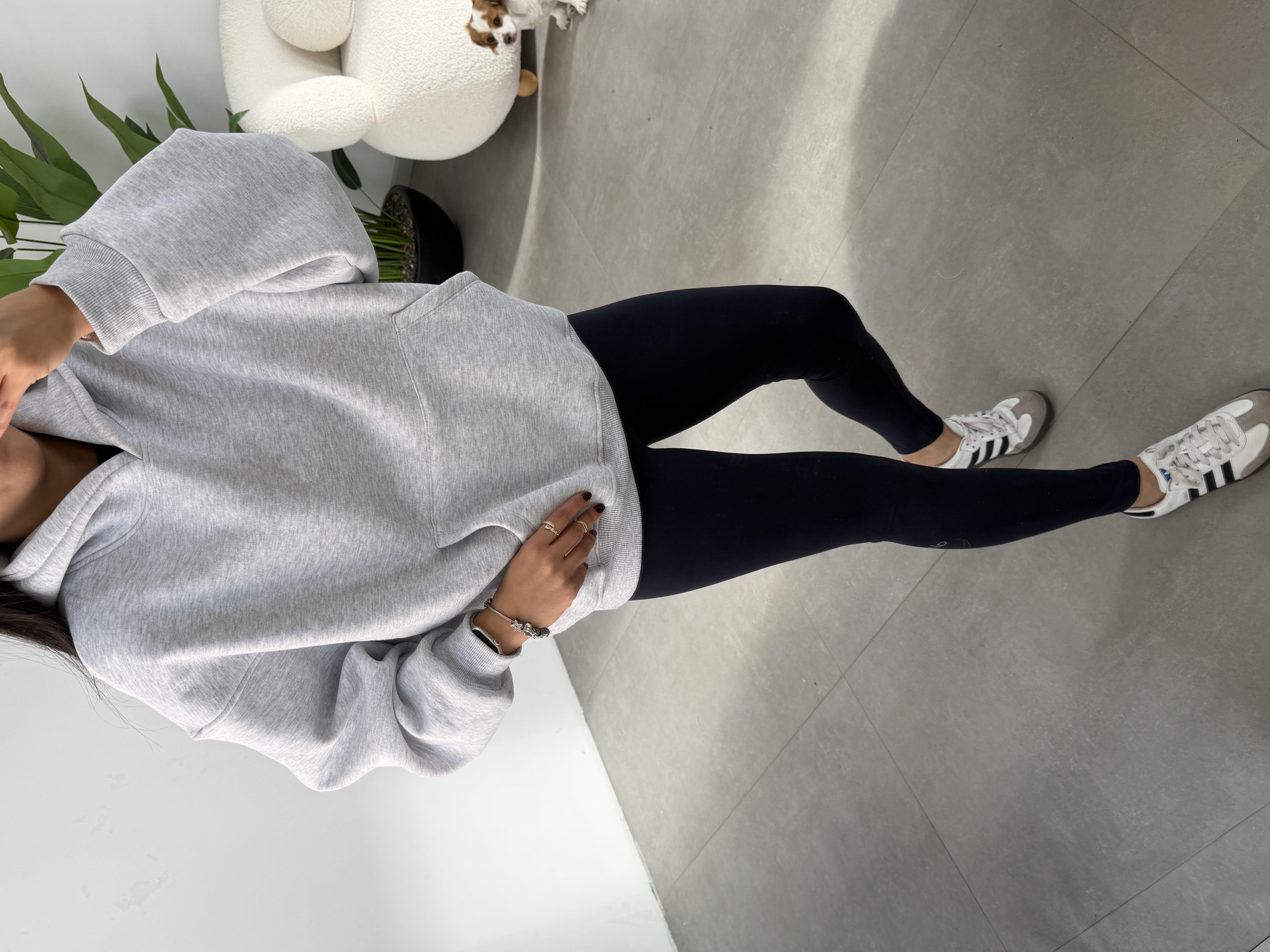 Gri İçi Şardonlu Kapşonlu Sweatshirt