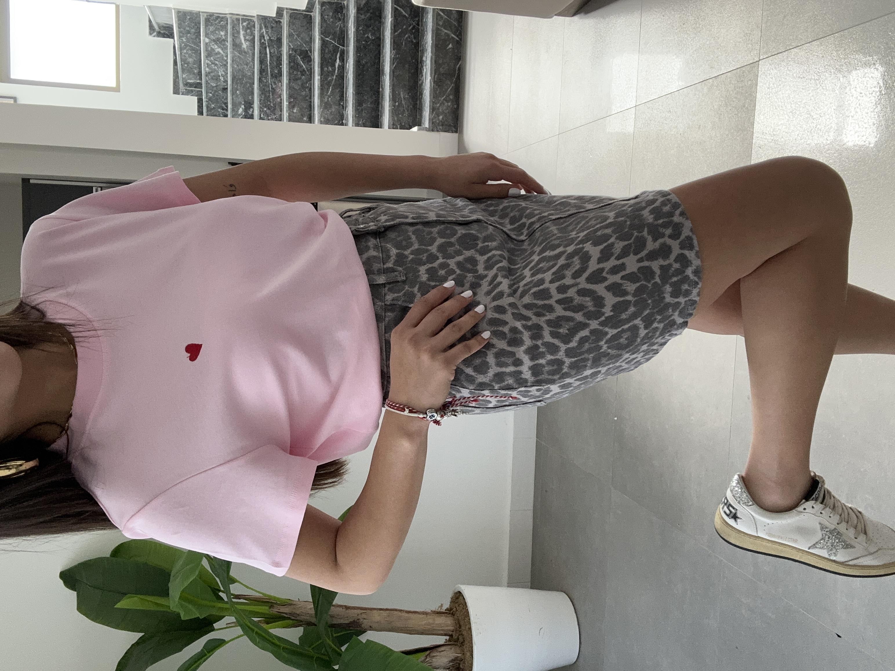 Gri Leopar Desen Gabardin Etek