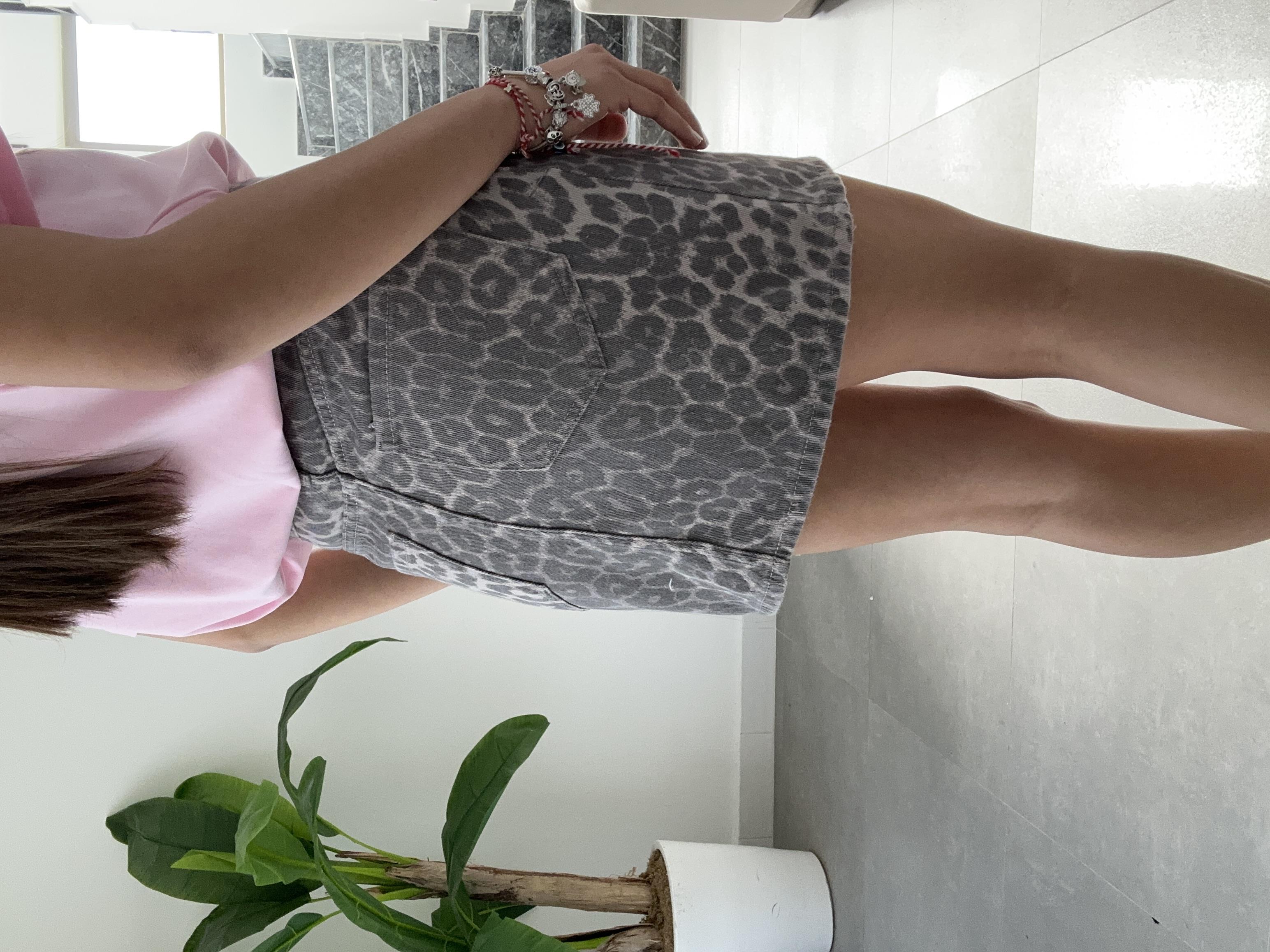 Gri Leopar Desen Gabardin Etek