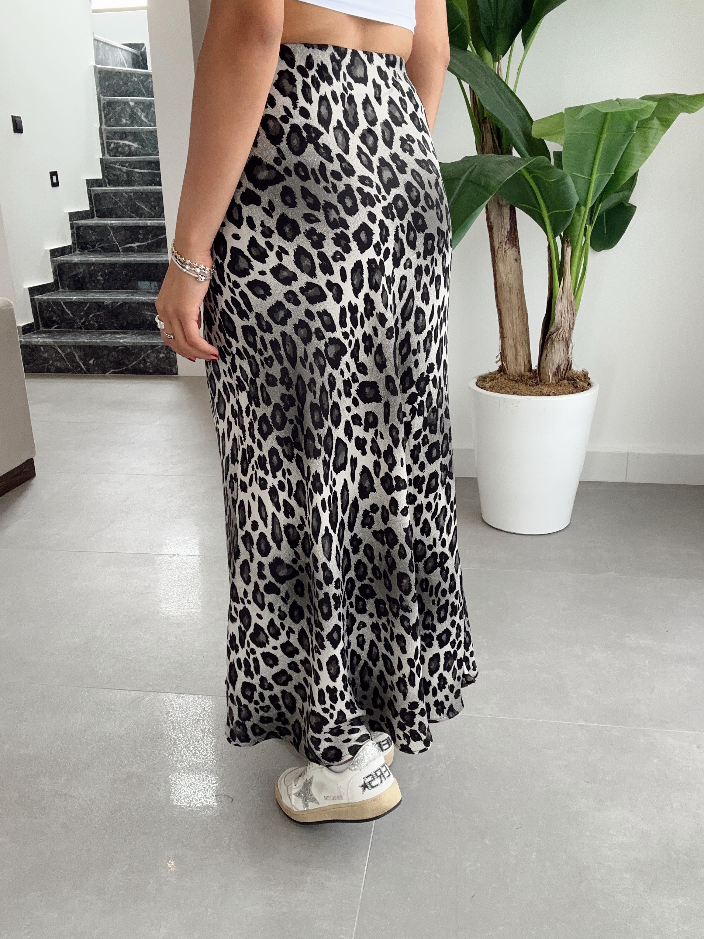 Gri Leopar Saten Etek