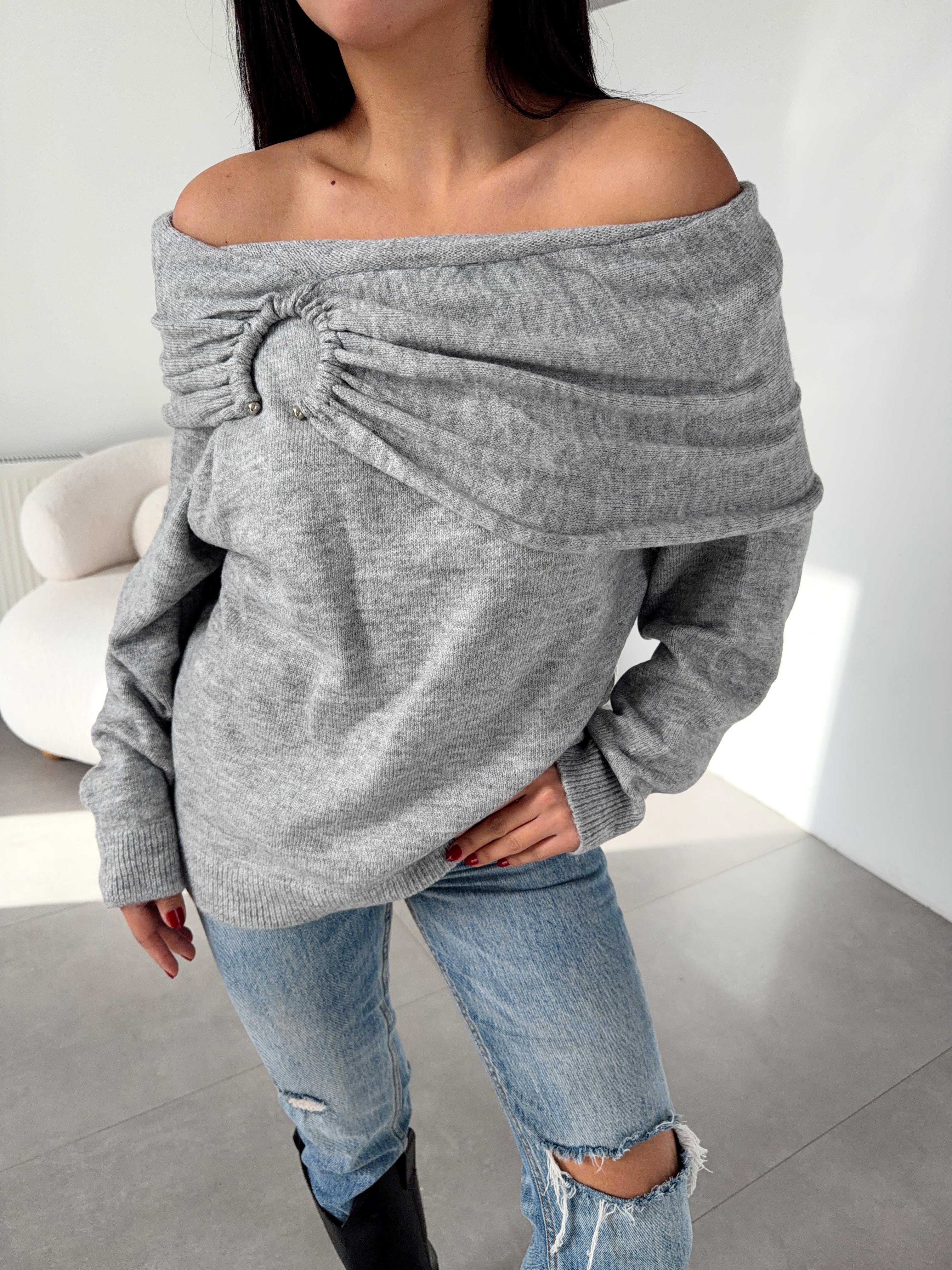 Gri Madonna Yaka Triko Kazak