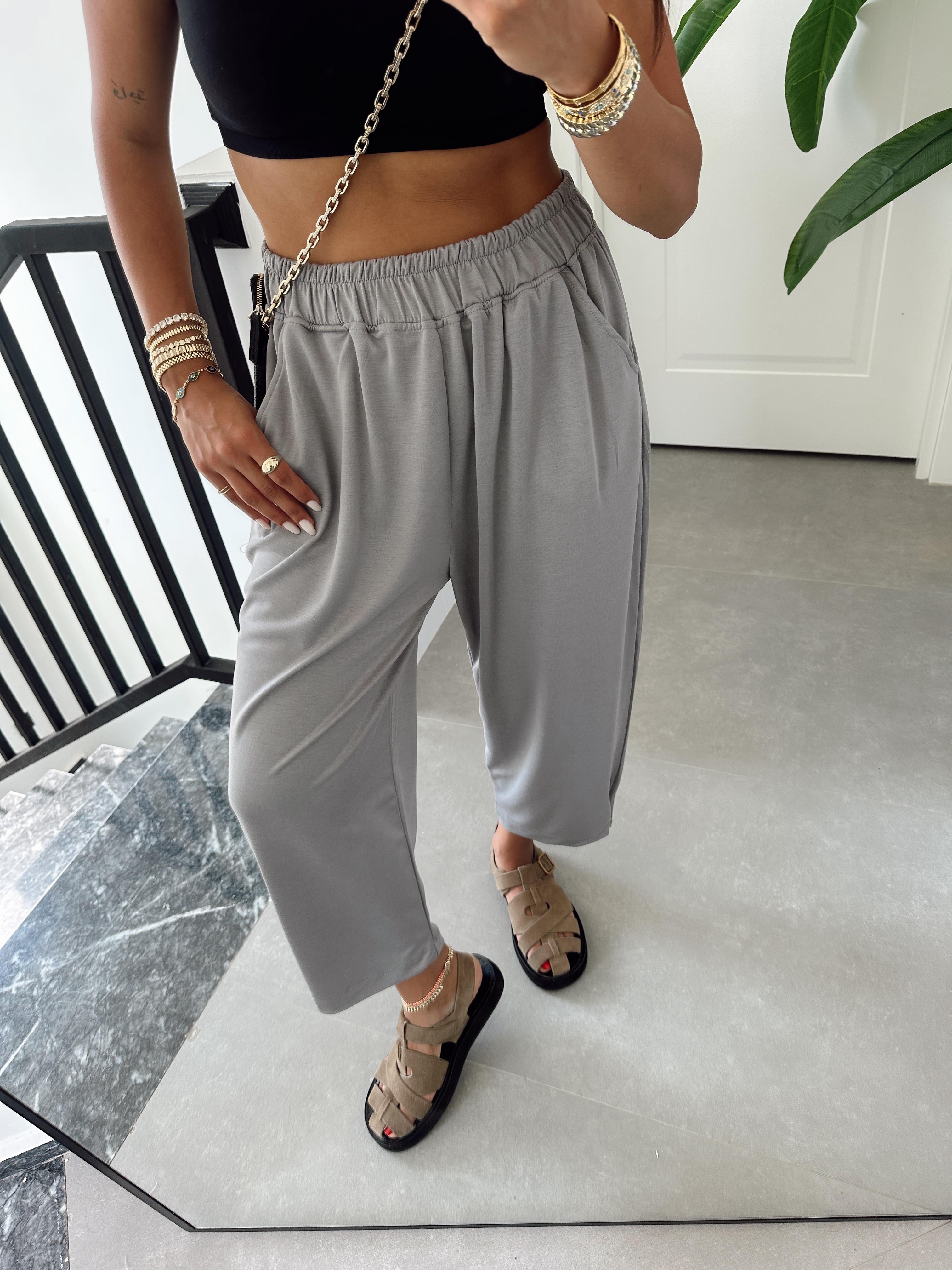 Gri Modal Paça Tutturmalı Pantolon