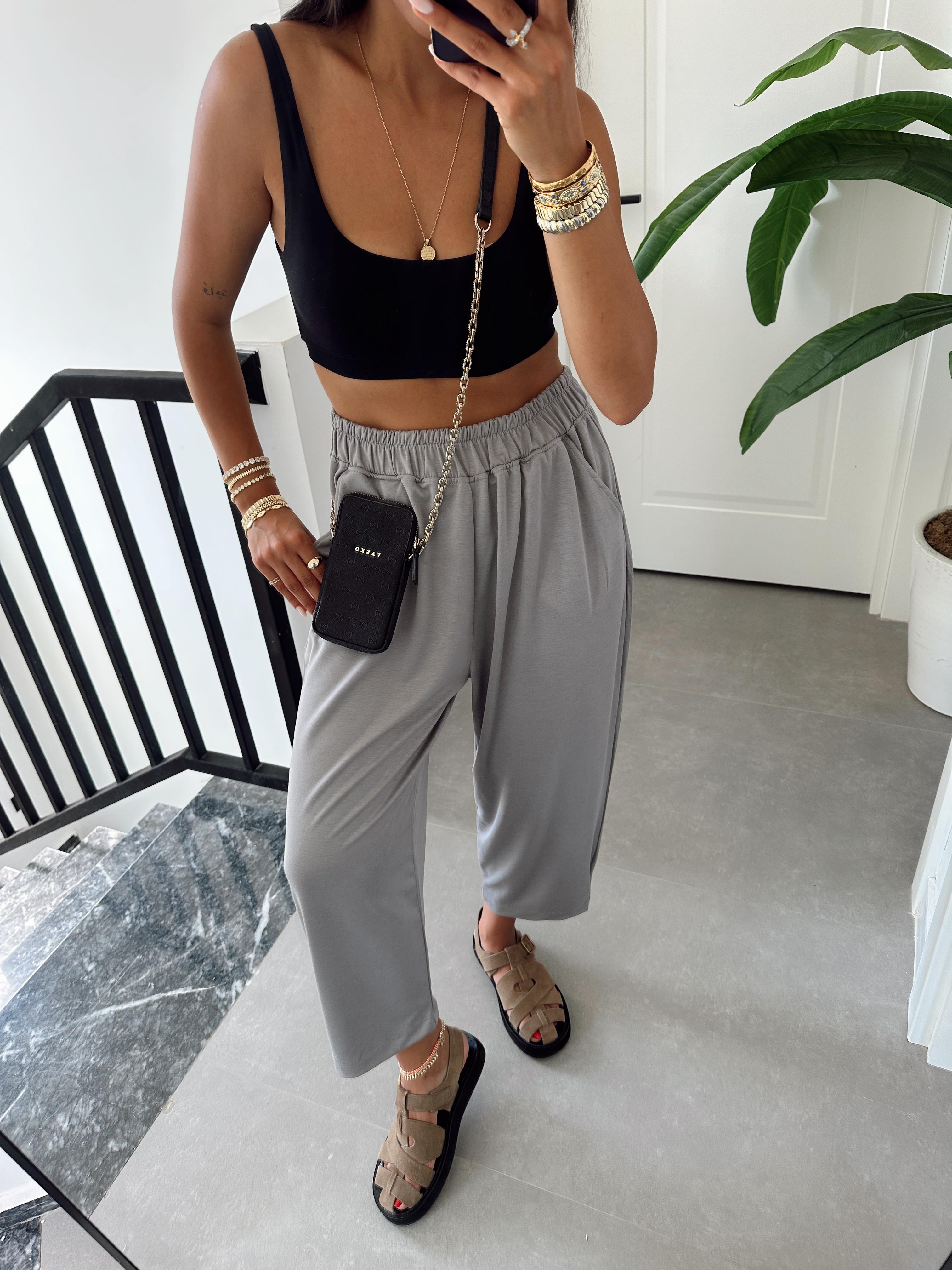 Gri Modal Paça Tutturmalı Pantolon