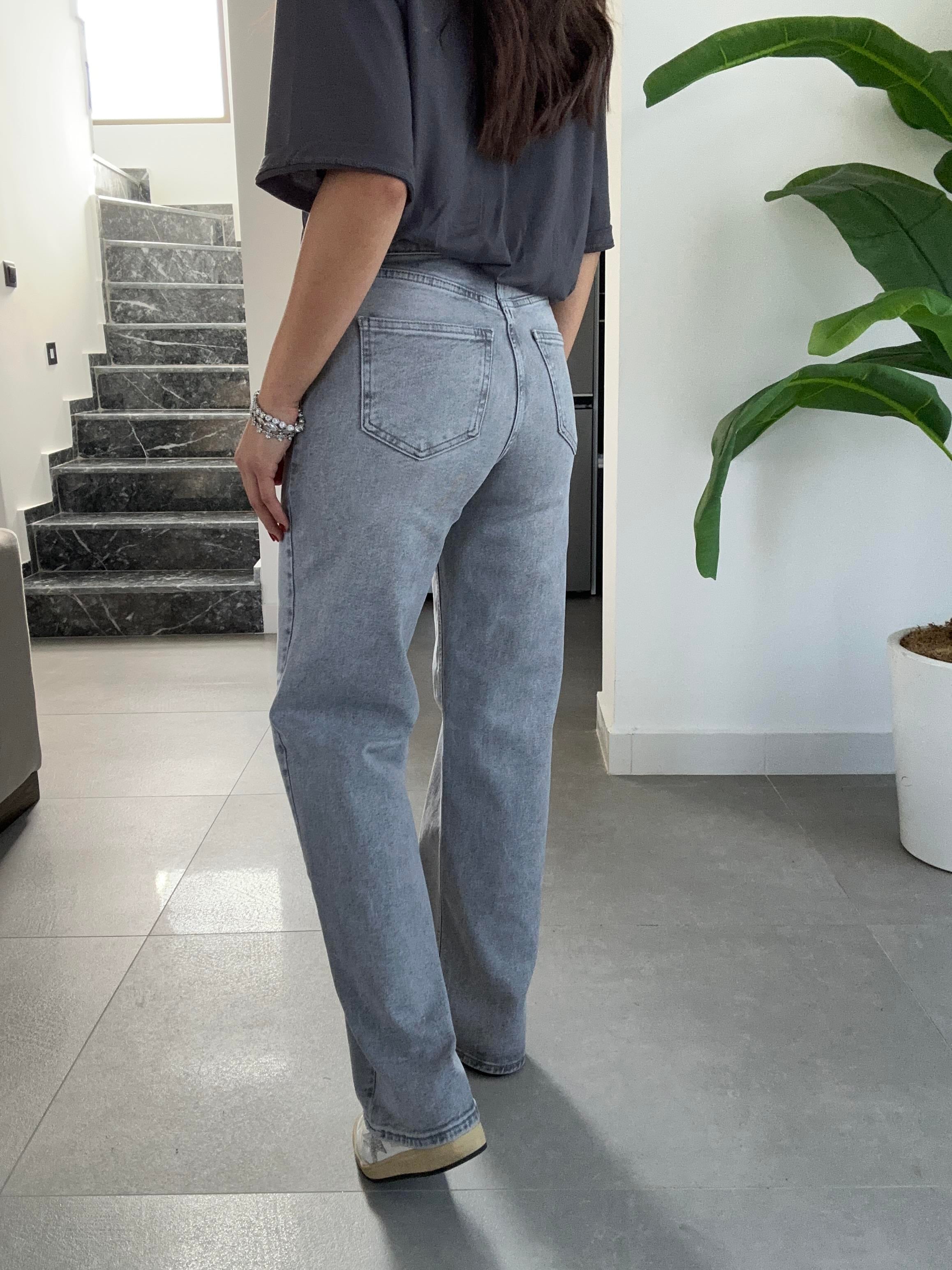 Gri Onl Yüksek Bel Bol Paça Jean Pantolon