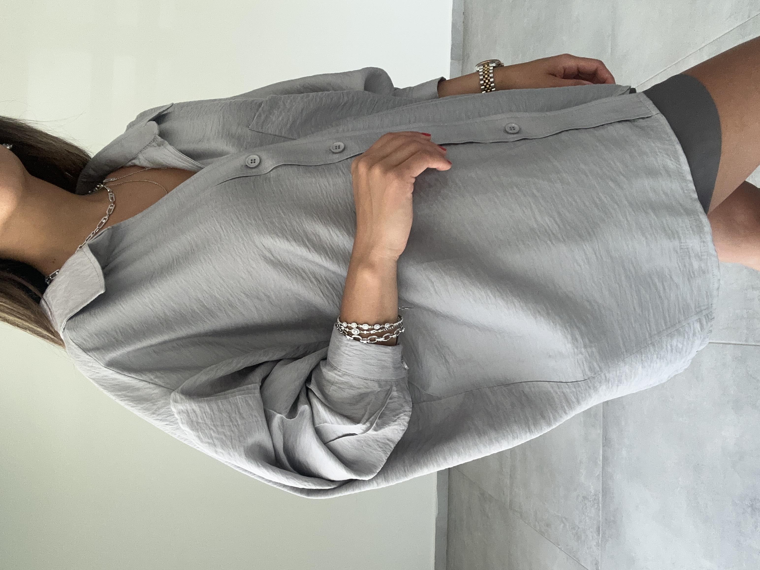 Gri Oversize Düşük Omuz Gömlek