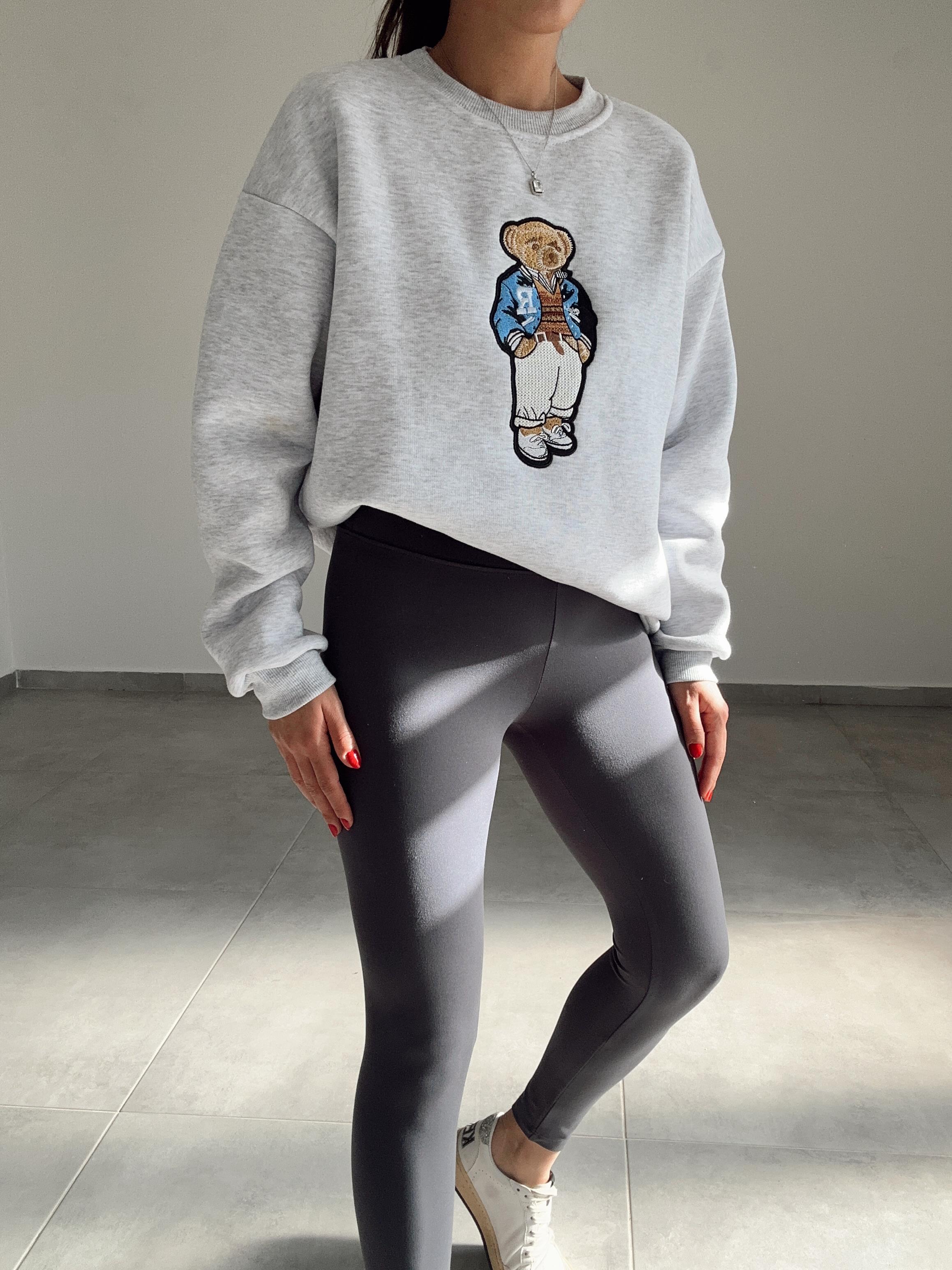 Gri Tedy Nakışlı Sweat
