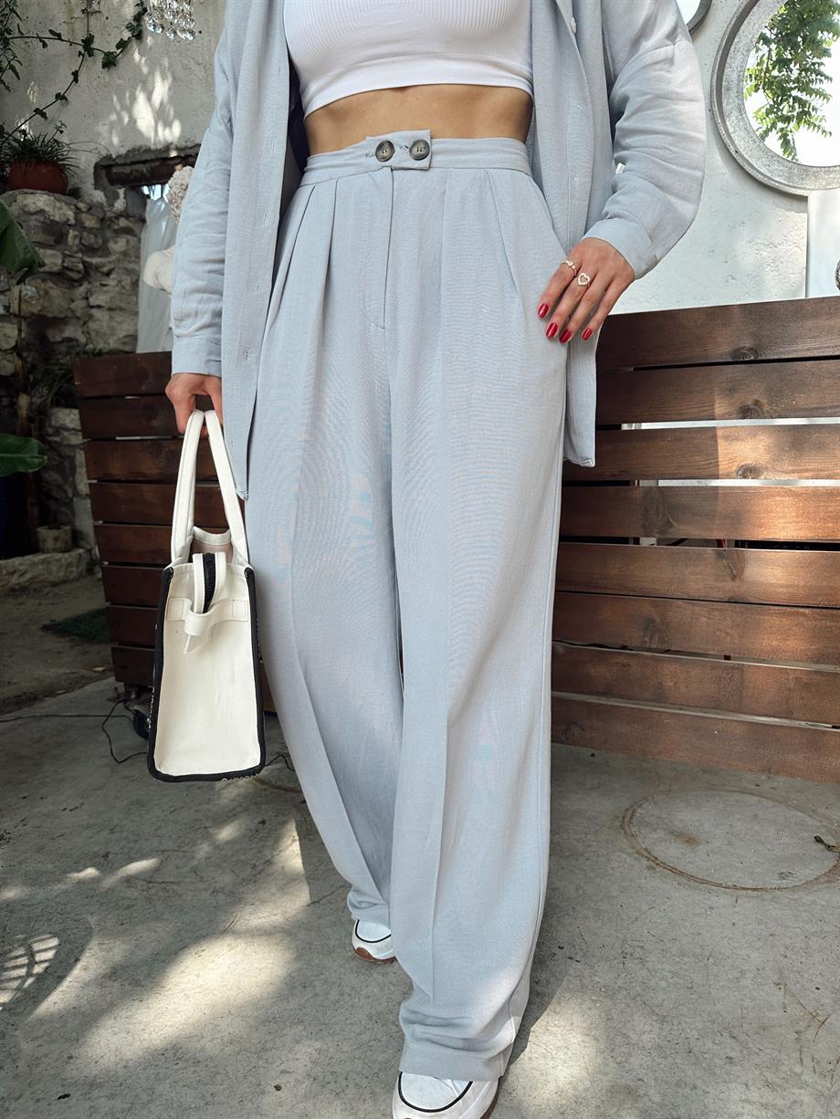 Gri Viskon Keten Palazzo