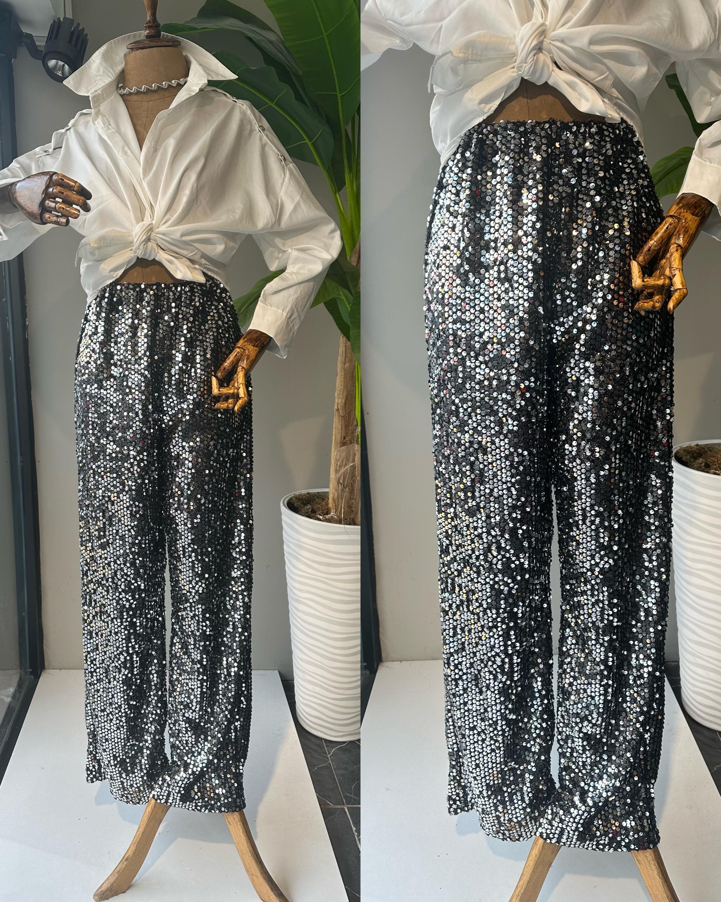 Gümüş Payetli Pantolon