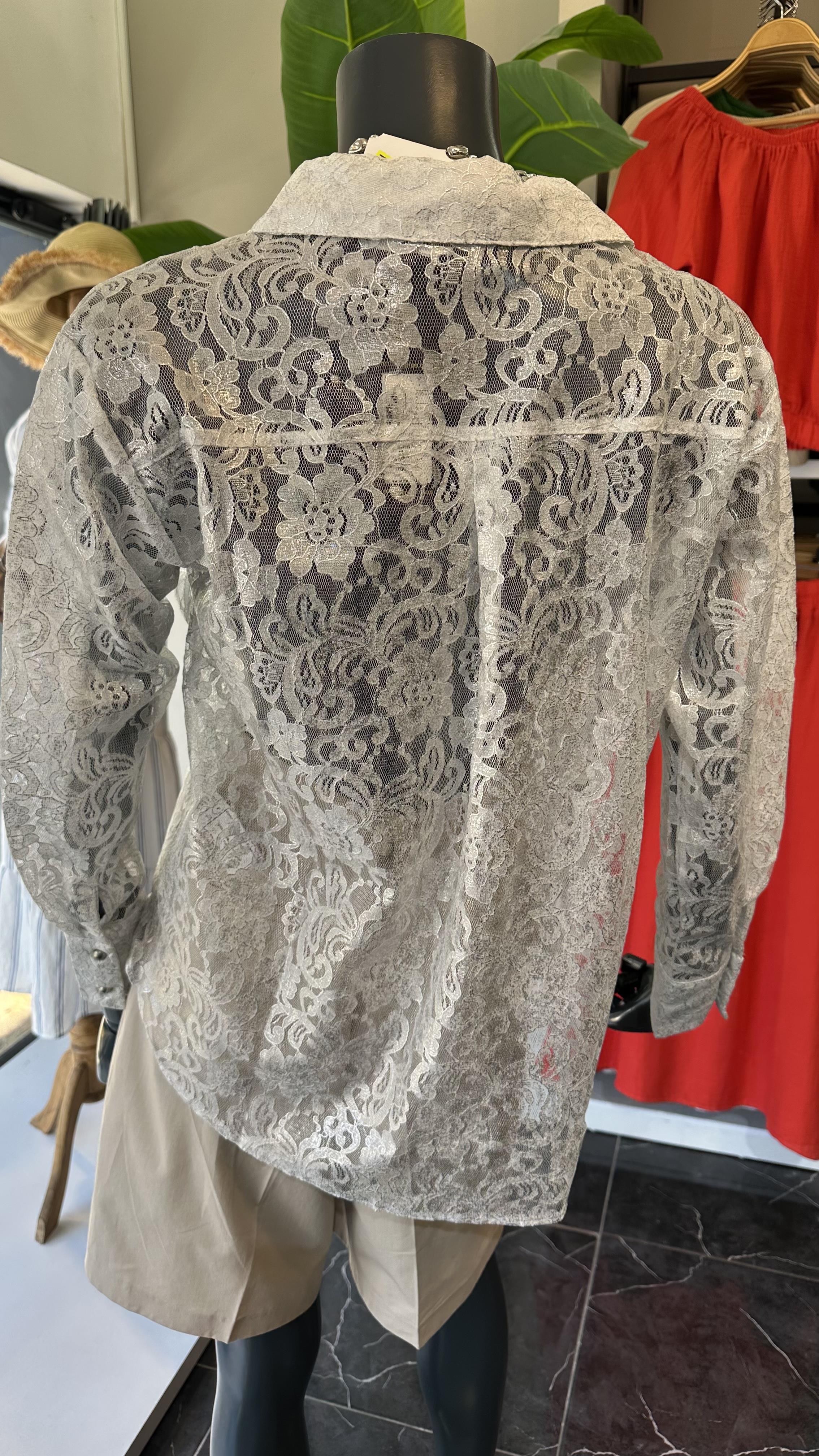 Gümüş Simli Güpürlü Gömlek