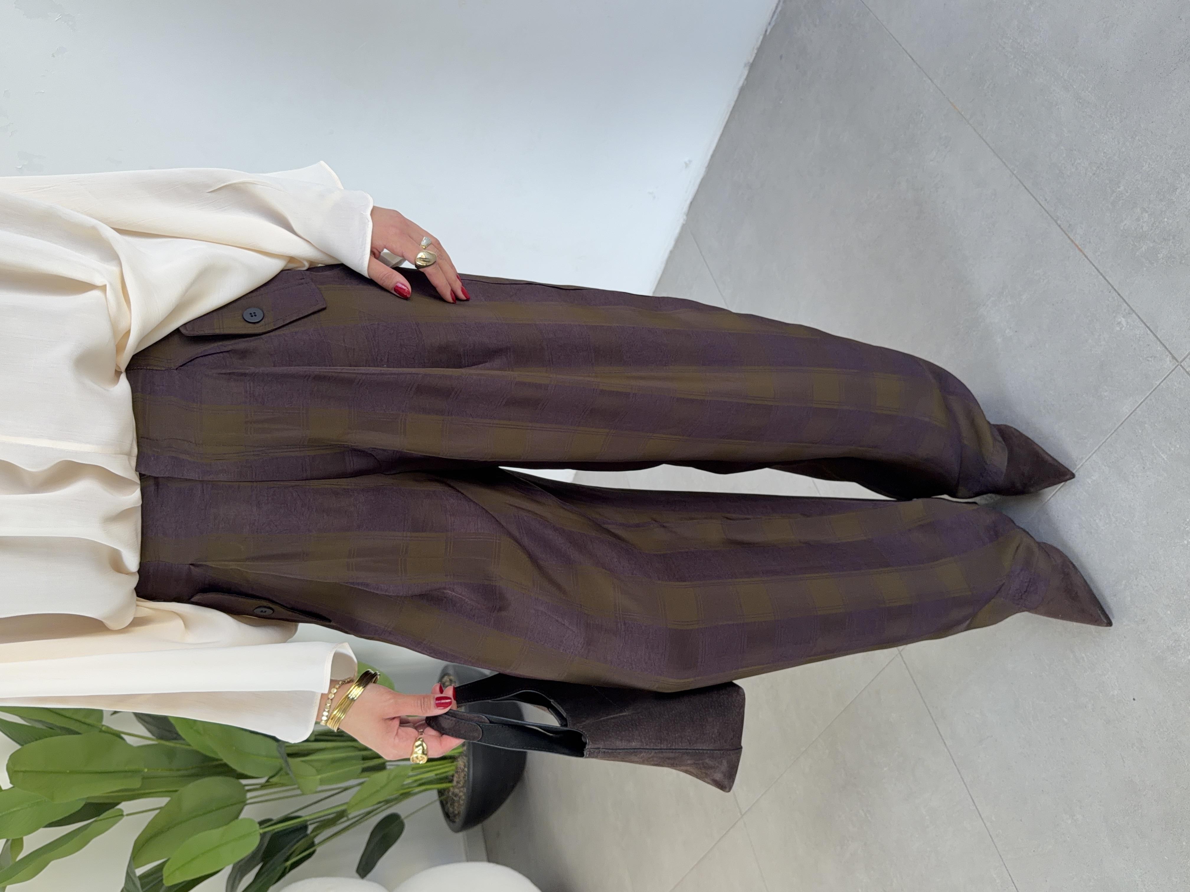 Haki Ekose Desenli Pantolon