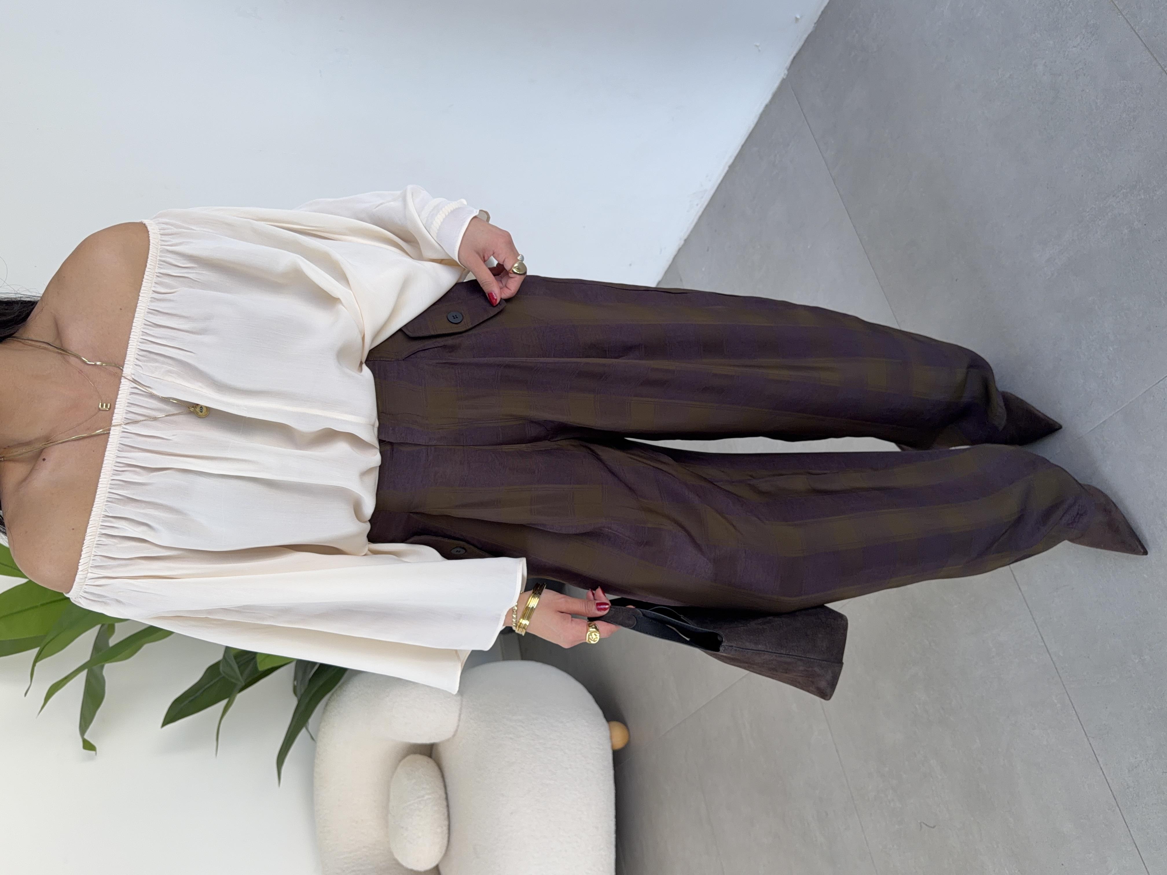 Haki Ekose Desenli Pantolon