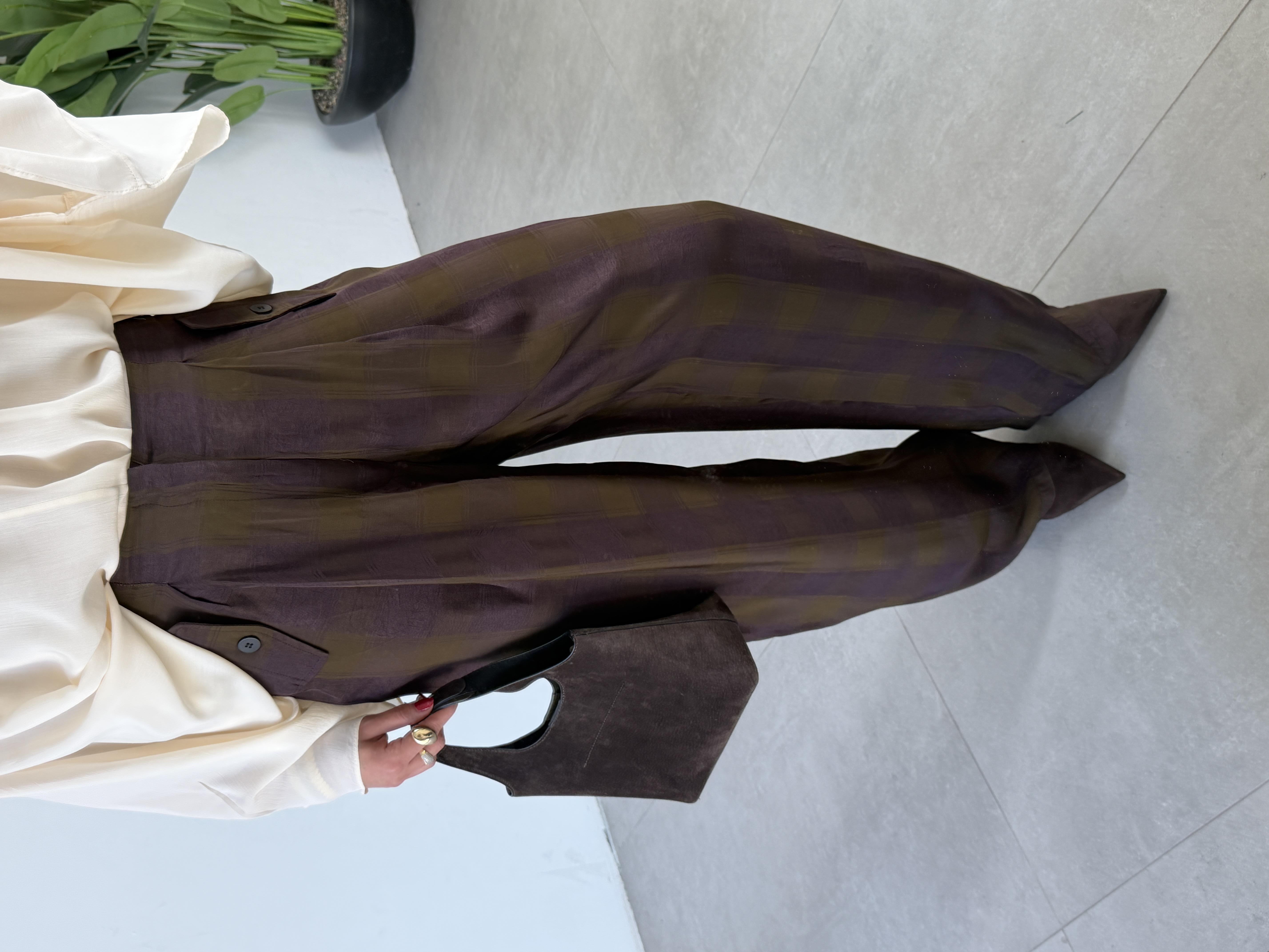 Haki Ekose Desenli Pantolon