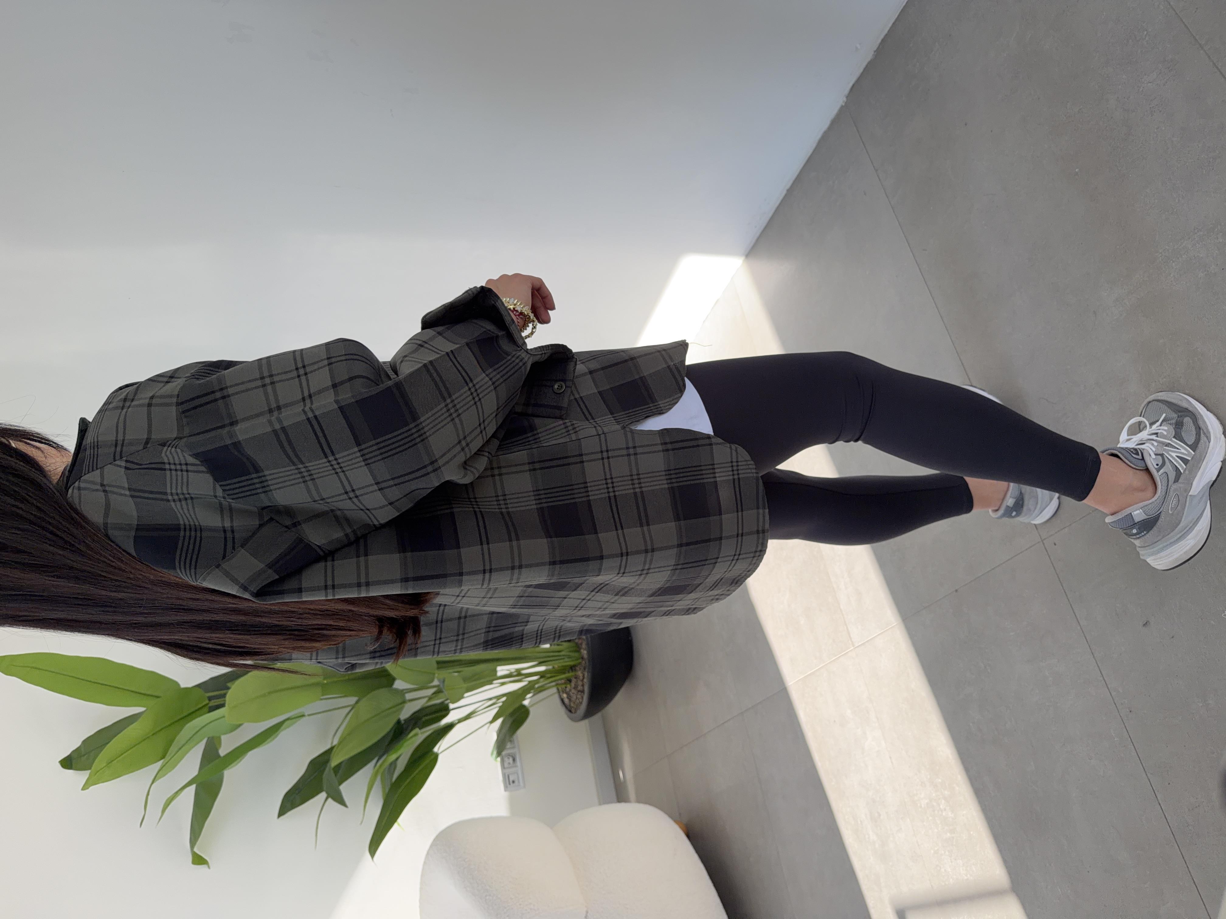 Haki Ekose Pamuk Oversize Gömlek