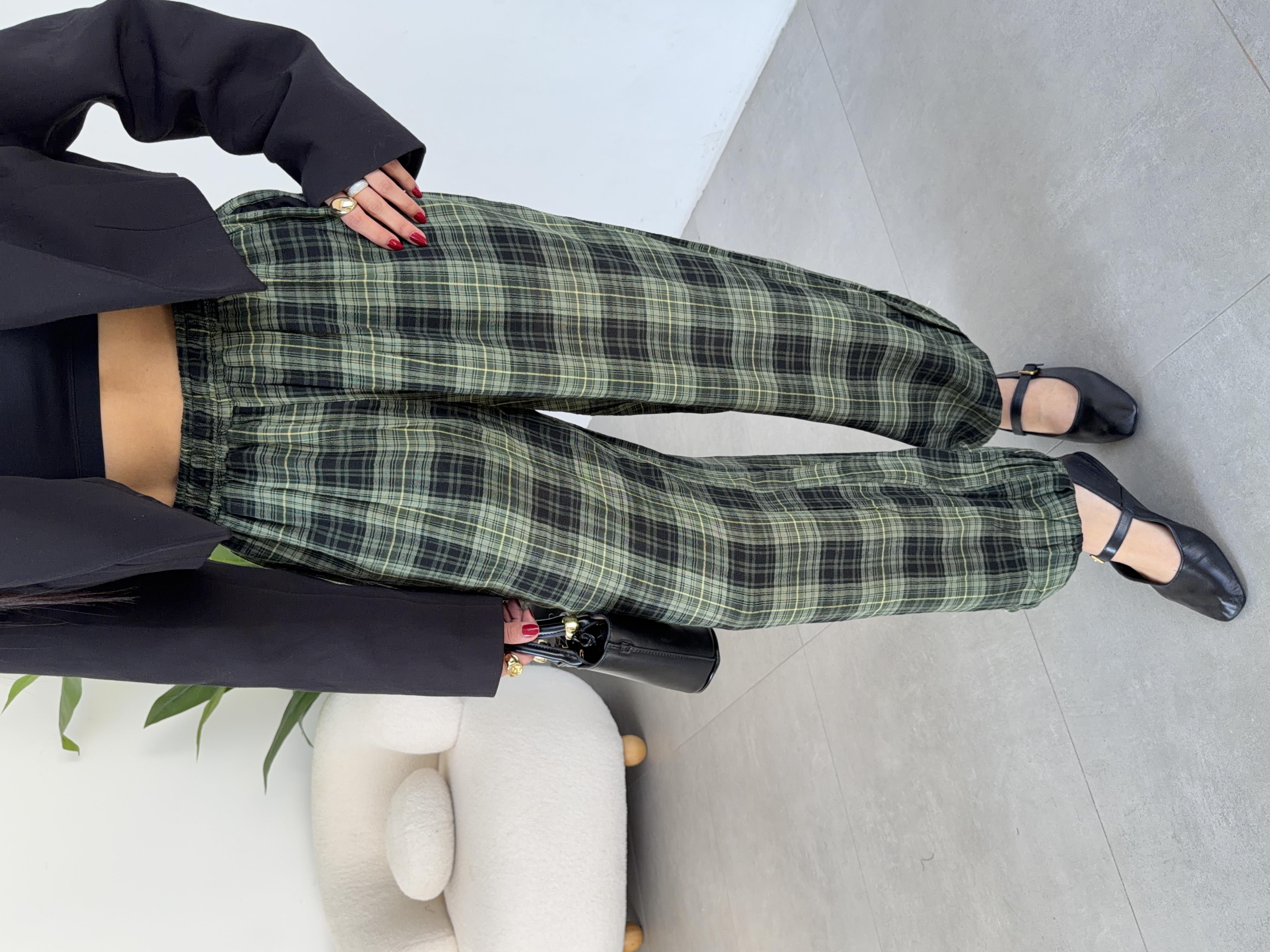 Haki Kareli Balon Pantolon